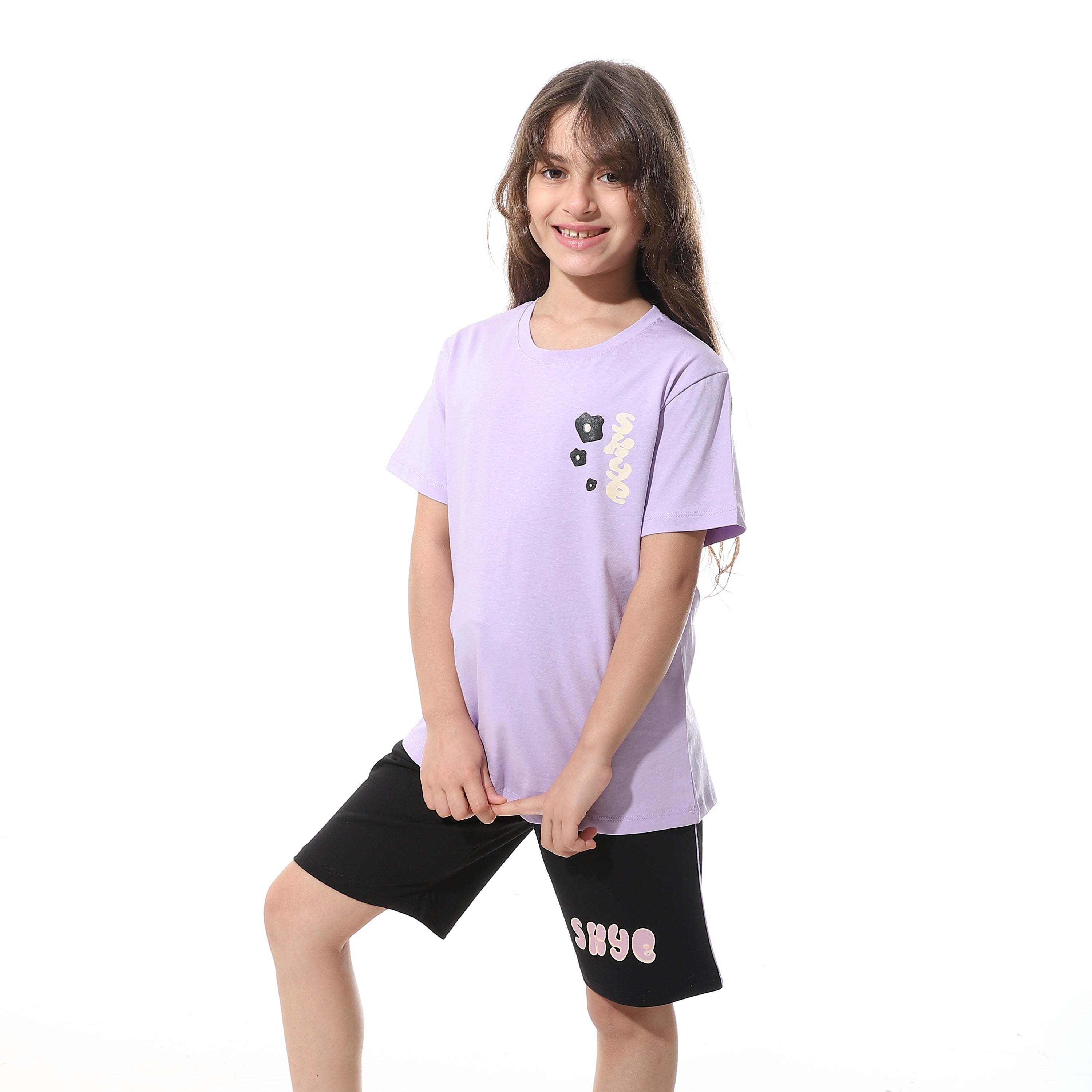 Girls’ Purple Printed Short Pajama Set