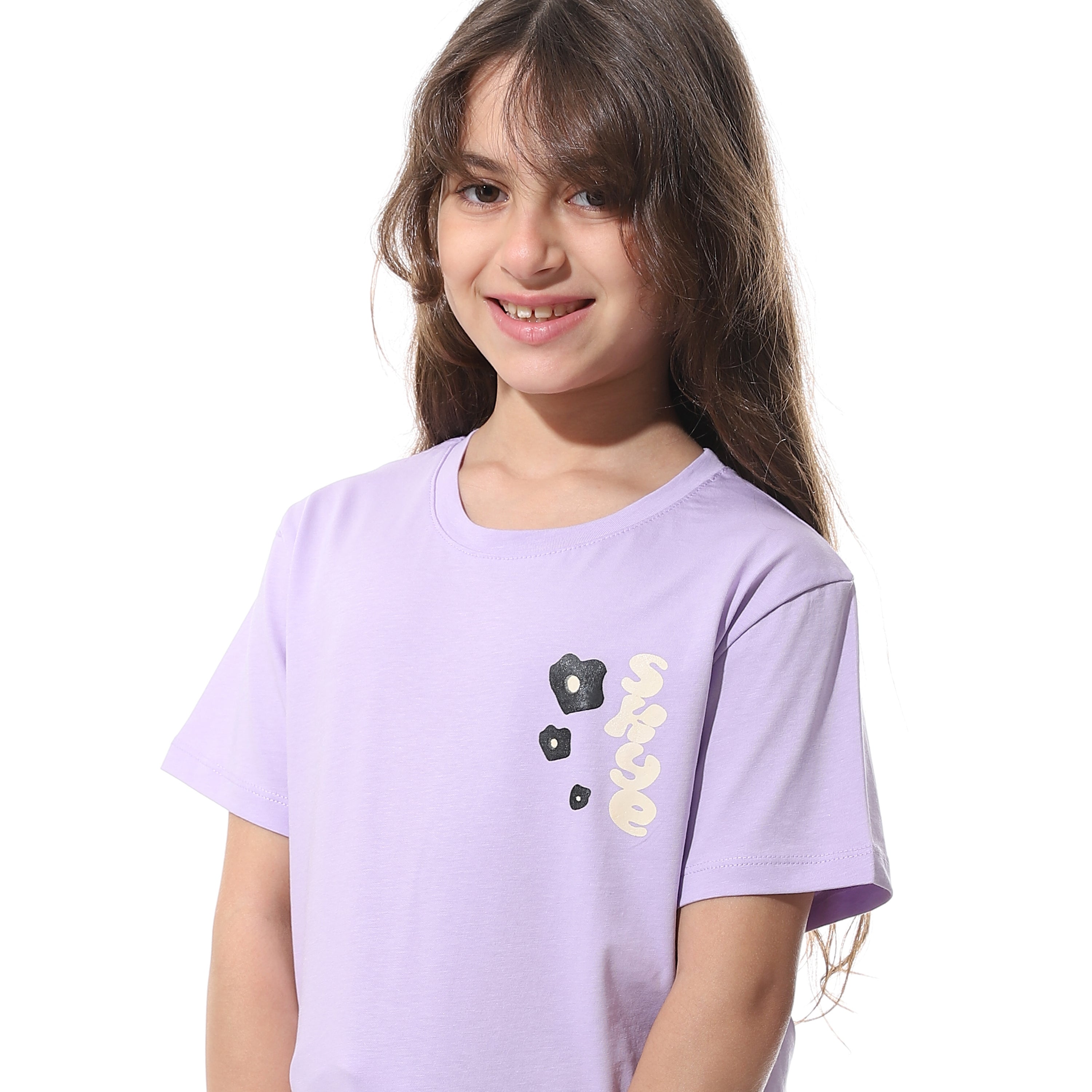 Girls’ Purple Printed Short Pajama Set