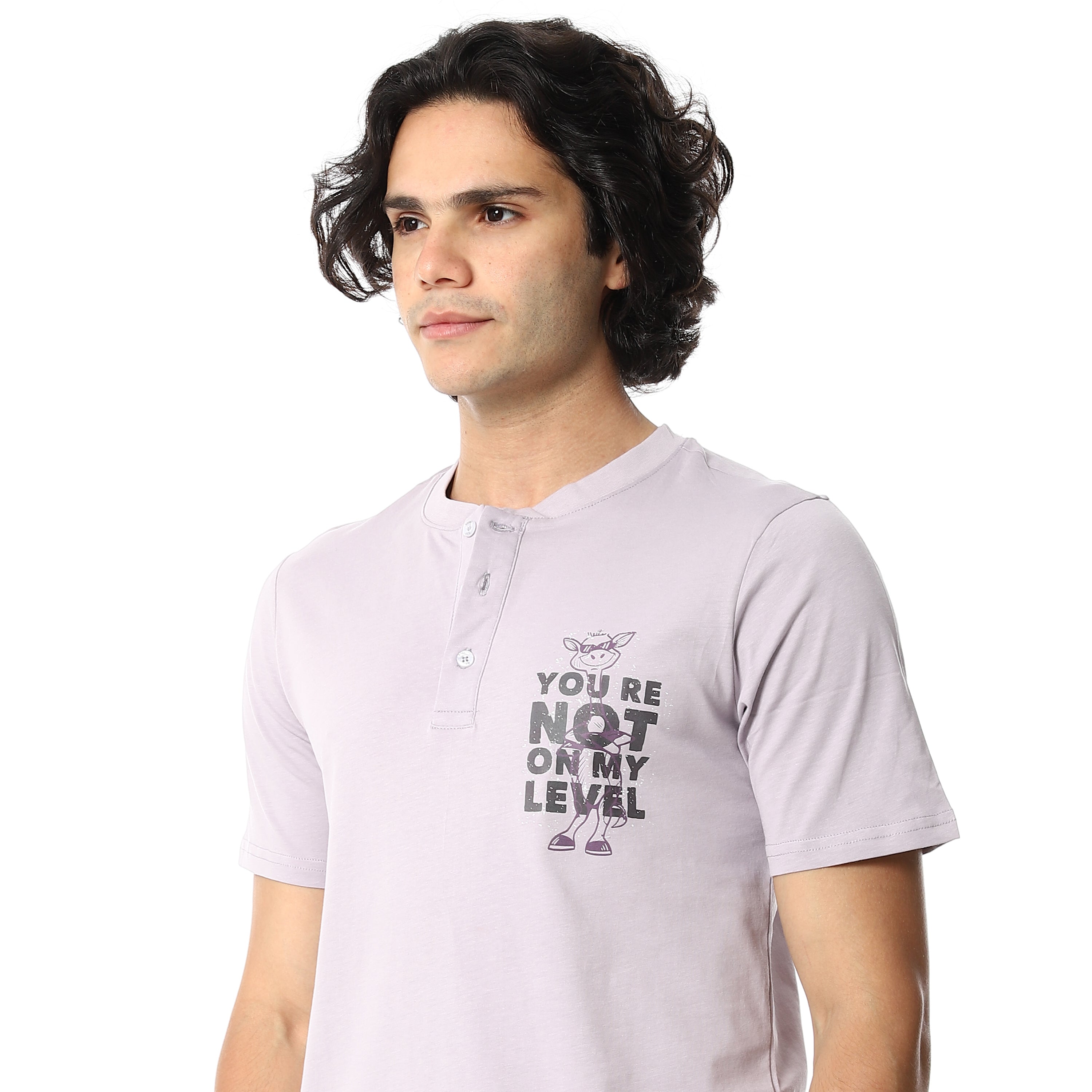 Men’s Cotton Pajama Set – Lavender Henley T-Shirt with Black & White Checkered Pants