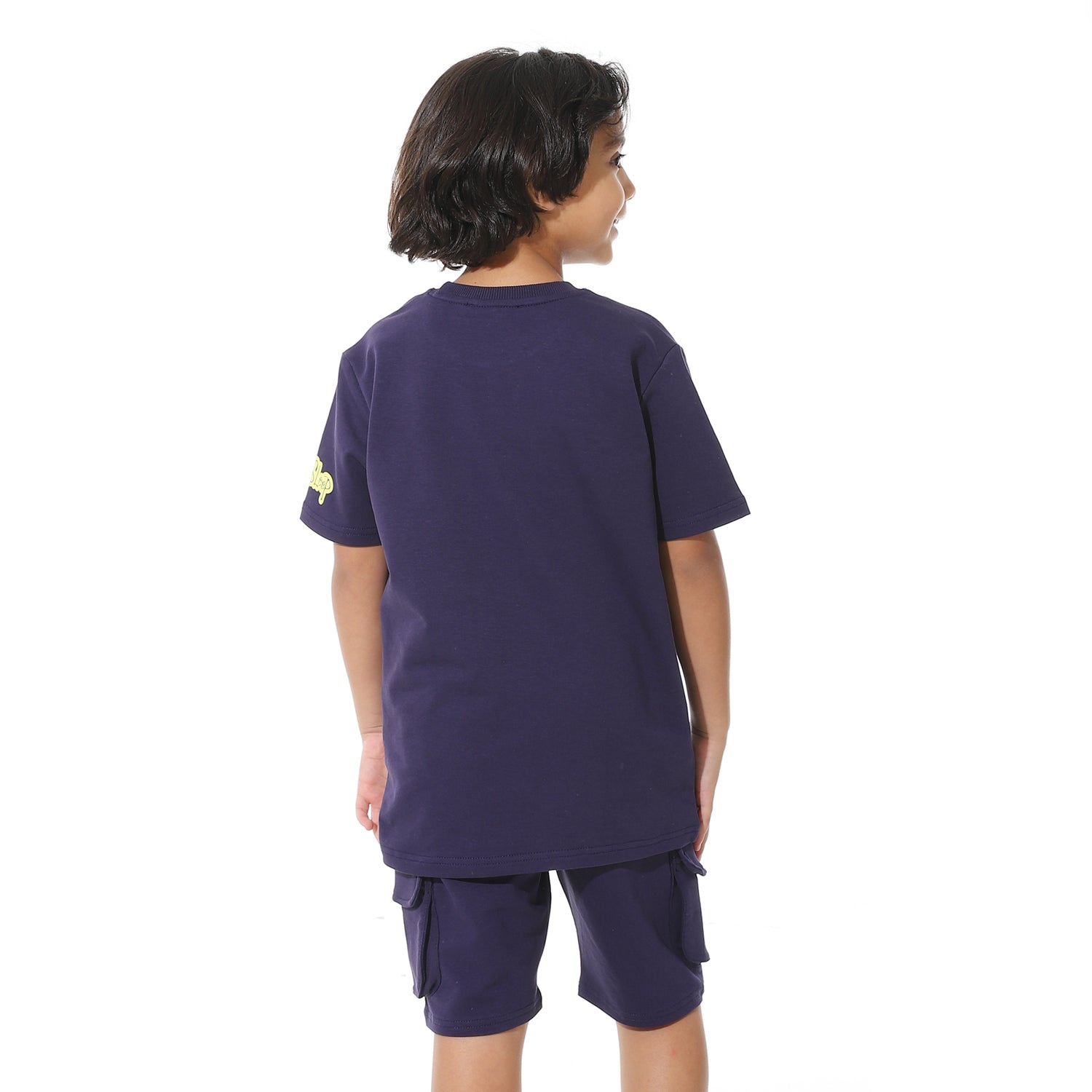 Navy Printed Cargo Shorts Set for Boys – Summer Melton Vibes