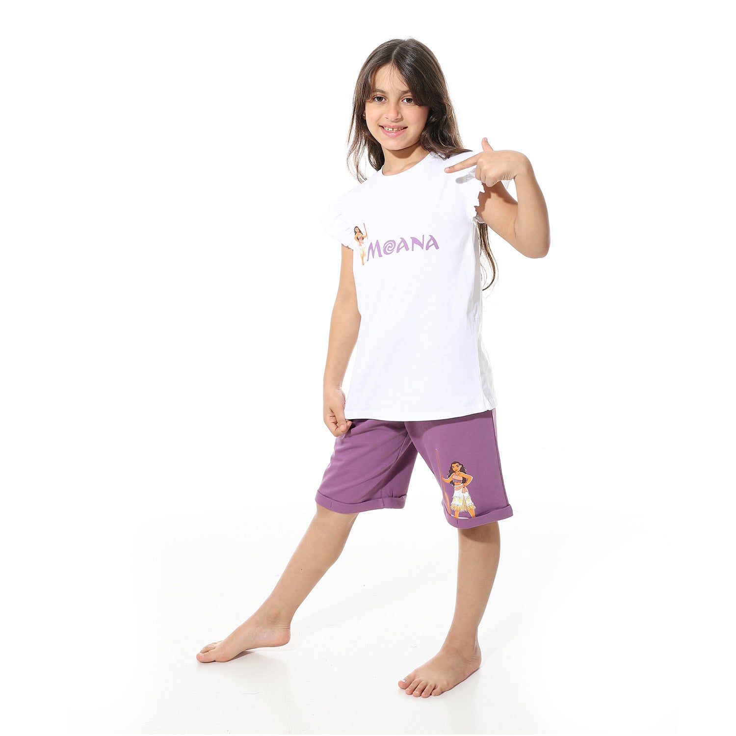 Girls’ White "Moana" Printed Short Pajama Set
