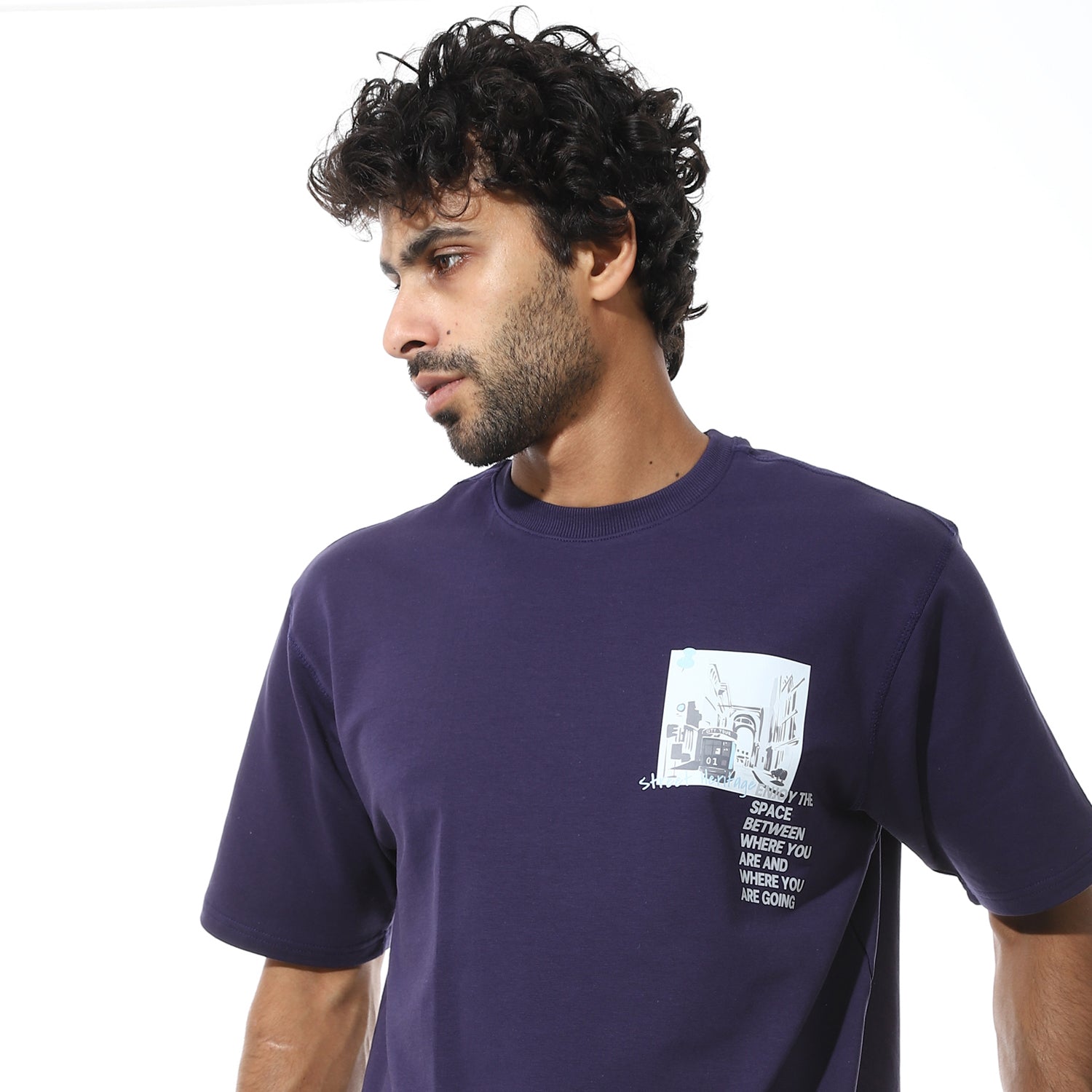 Men's Relaxed Fit Navy Lounge Set with Bold Side Print