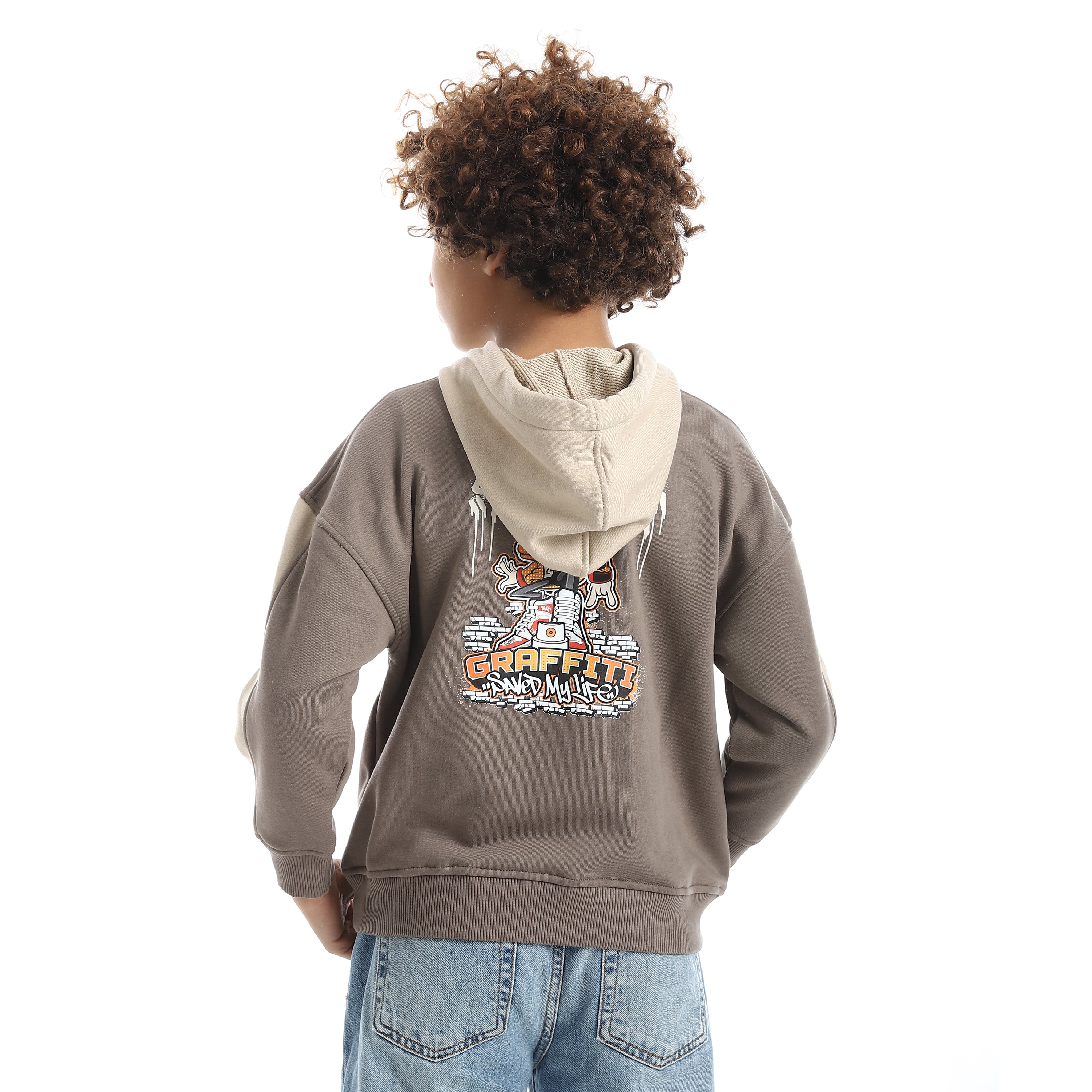 Boy Hooded Printed Thick Sweatshirt