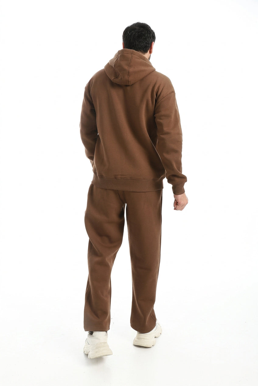 Men’s Brown Hooded Tracksuit – Full-Zip Hoodie & Joggers