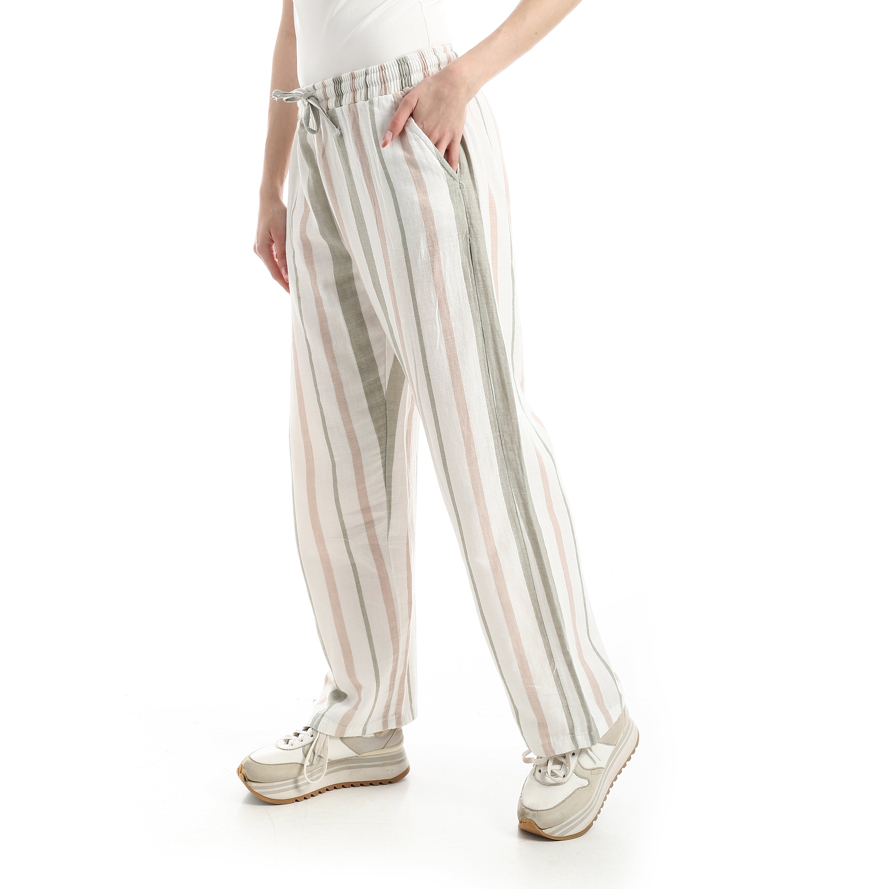 Women’s High-Waist Wide-Leg Striped Pants