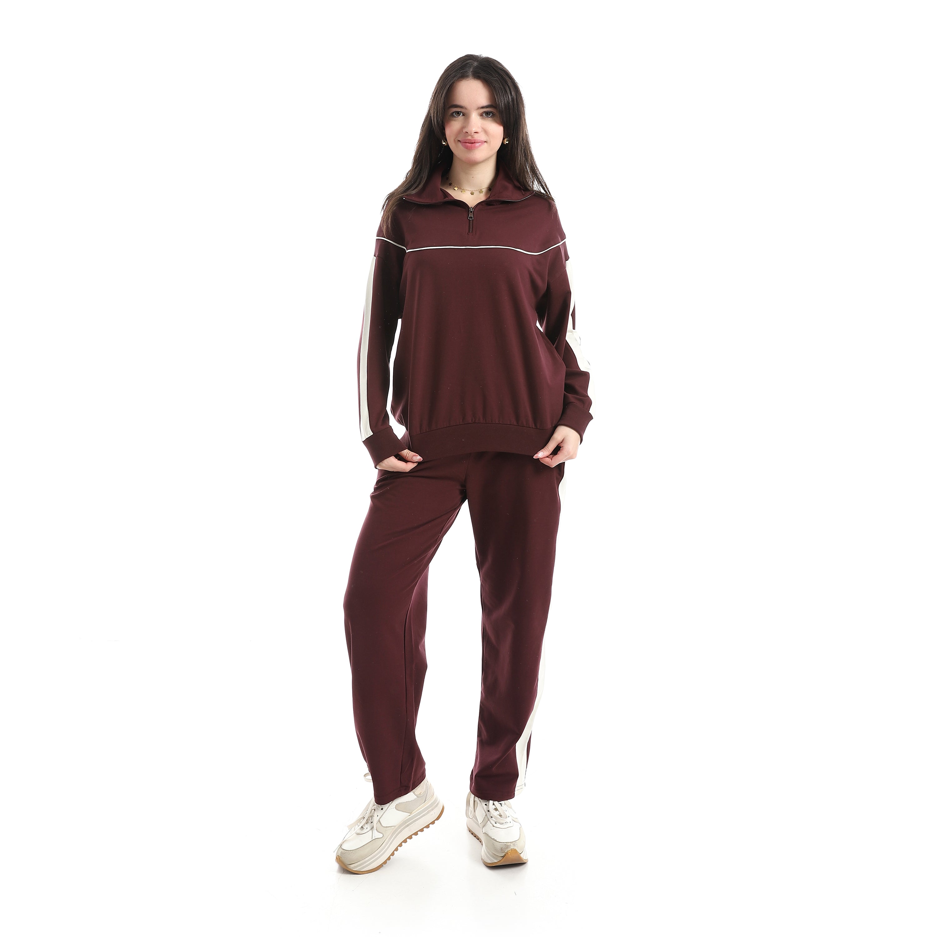 Women's Quarter-Zip Tracksuit with Side Stripe Detail