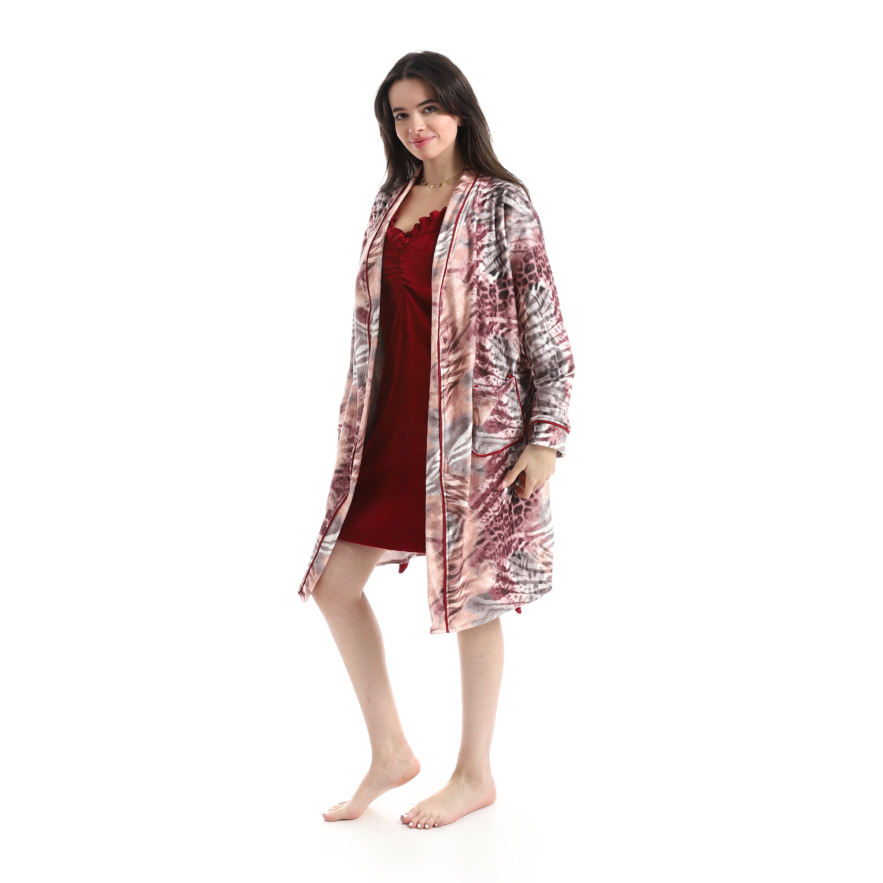 Women's Velvet Nightgown & Printed Robe Set