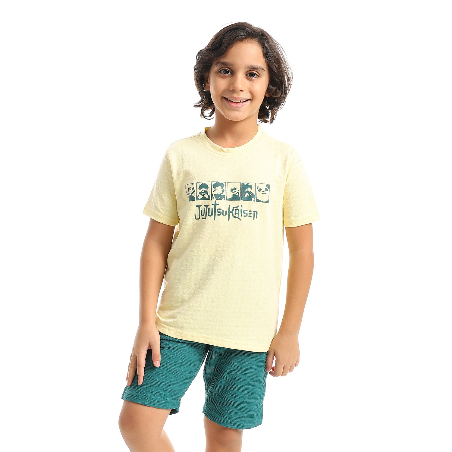 Boy's Jacquard Pajama Set with Printed -Lite Yellow