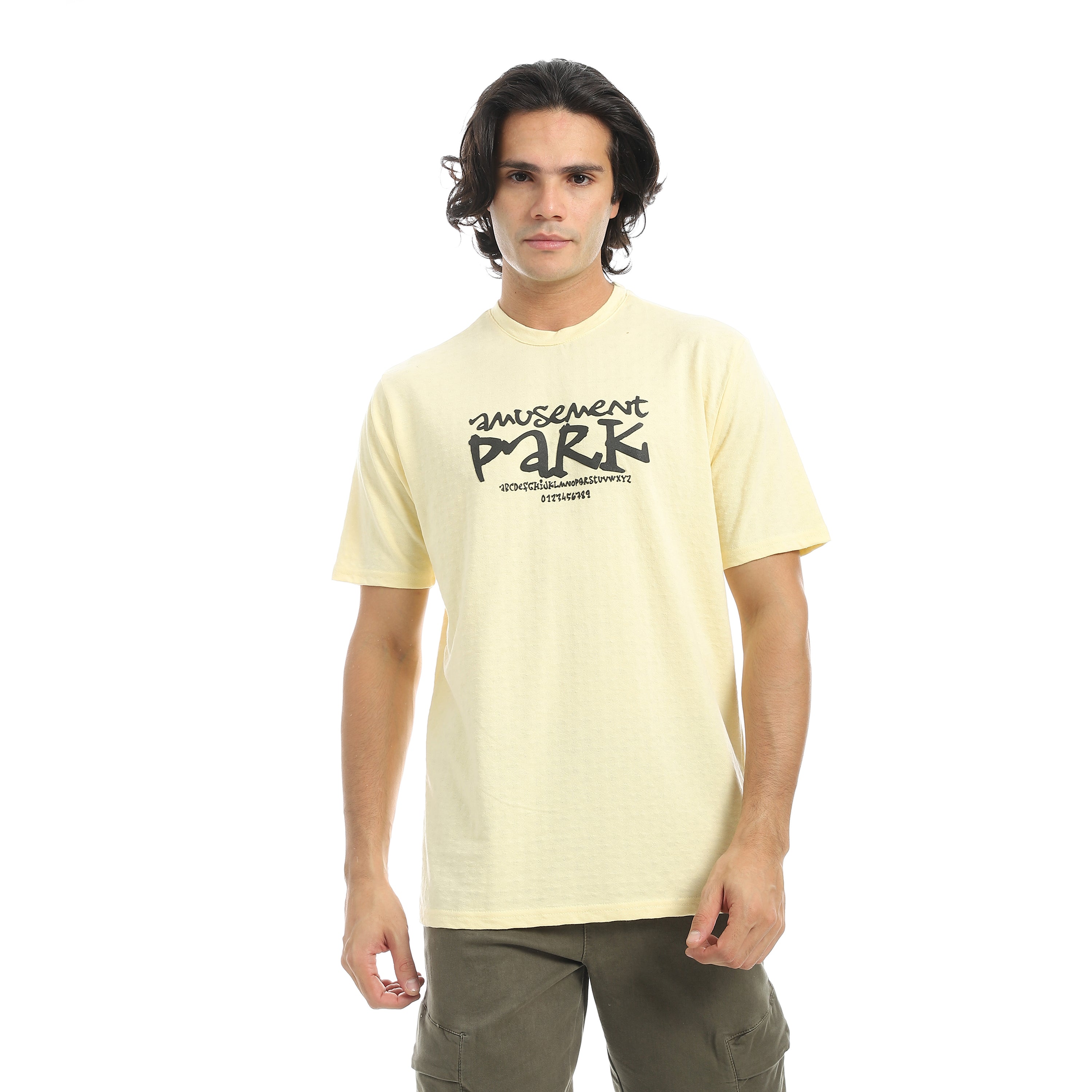 Men's Jacquard T-Shirt with "Amusement Park" Print - Lite Yellow