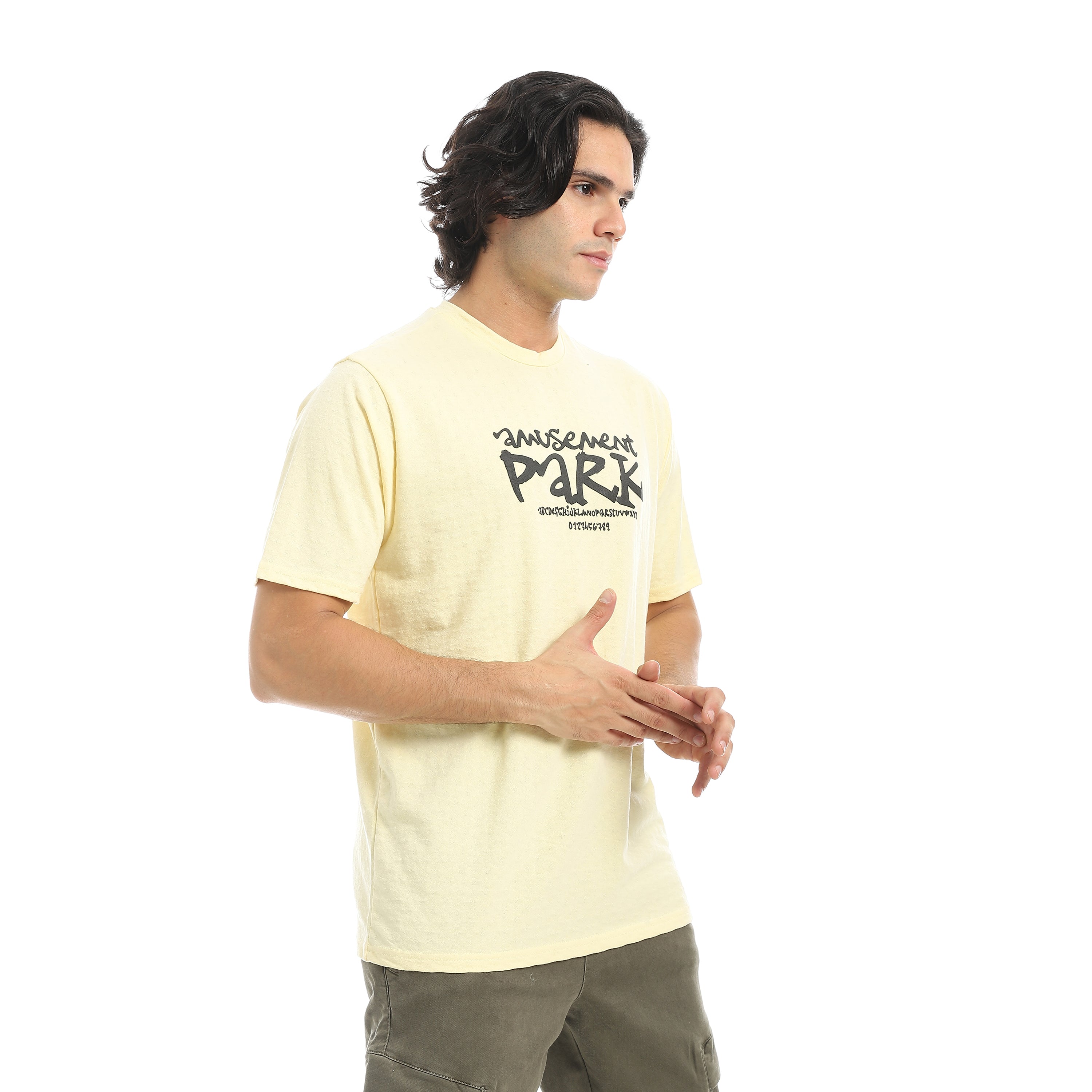 Men's Jacquard T-Shirt with "Amusement Park" Print - Lite Yellow