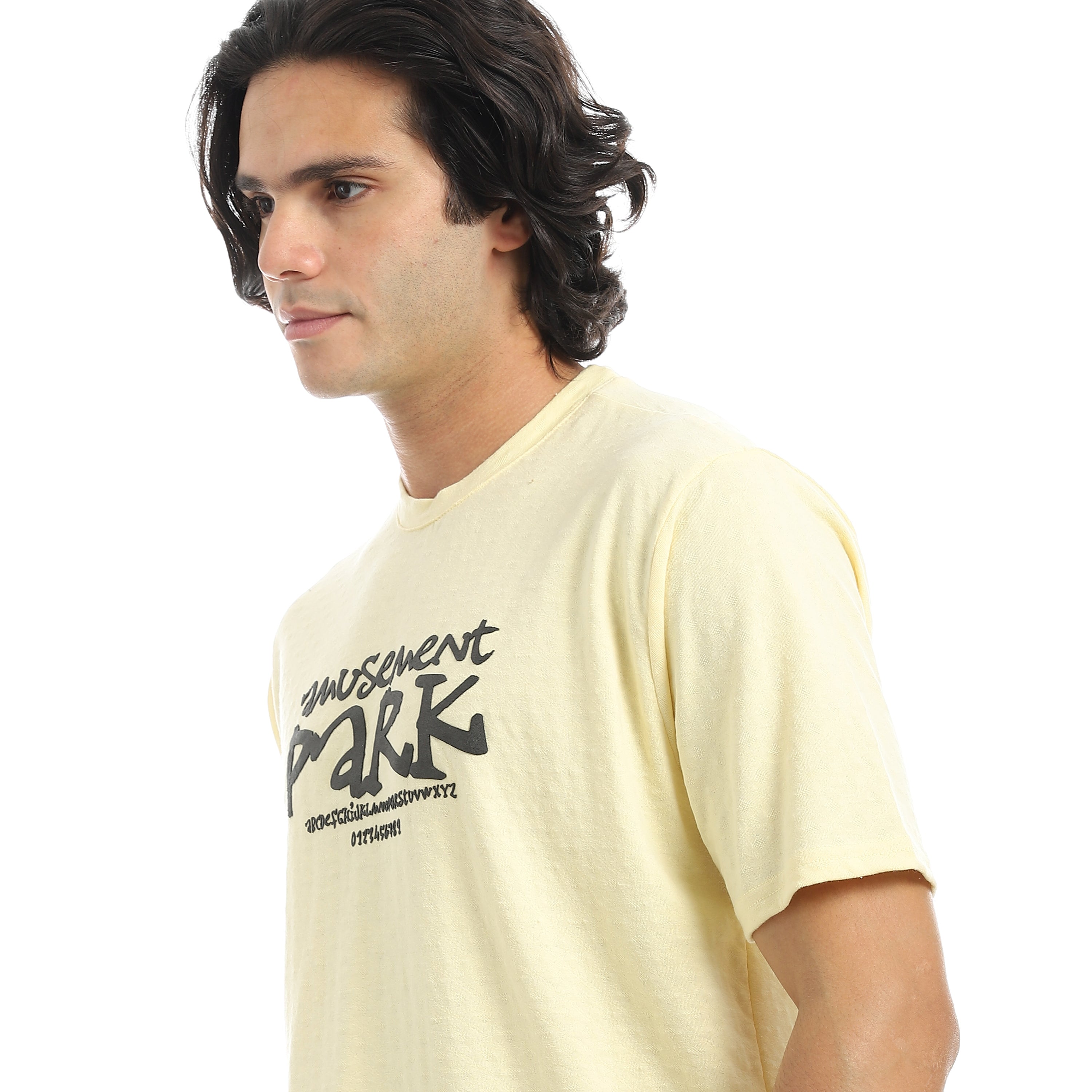Men's Jacquard T-Shirt with "Amusement Park" Print - Lite Yellow