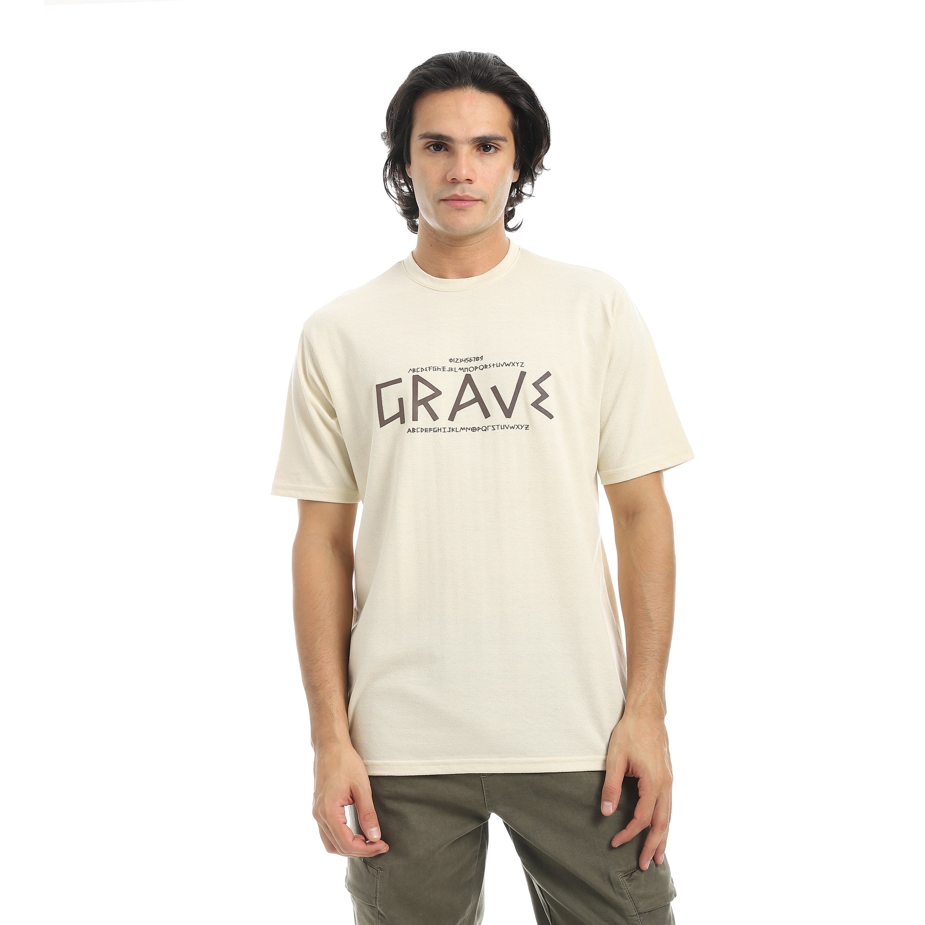 Men's Jacquard T-Shirt with "GRAVE" Print - Off White