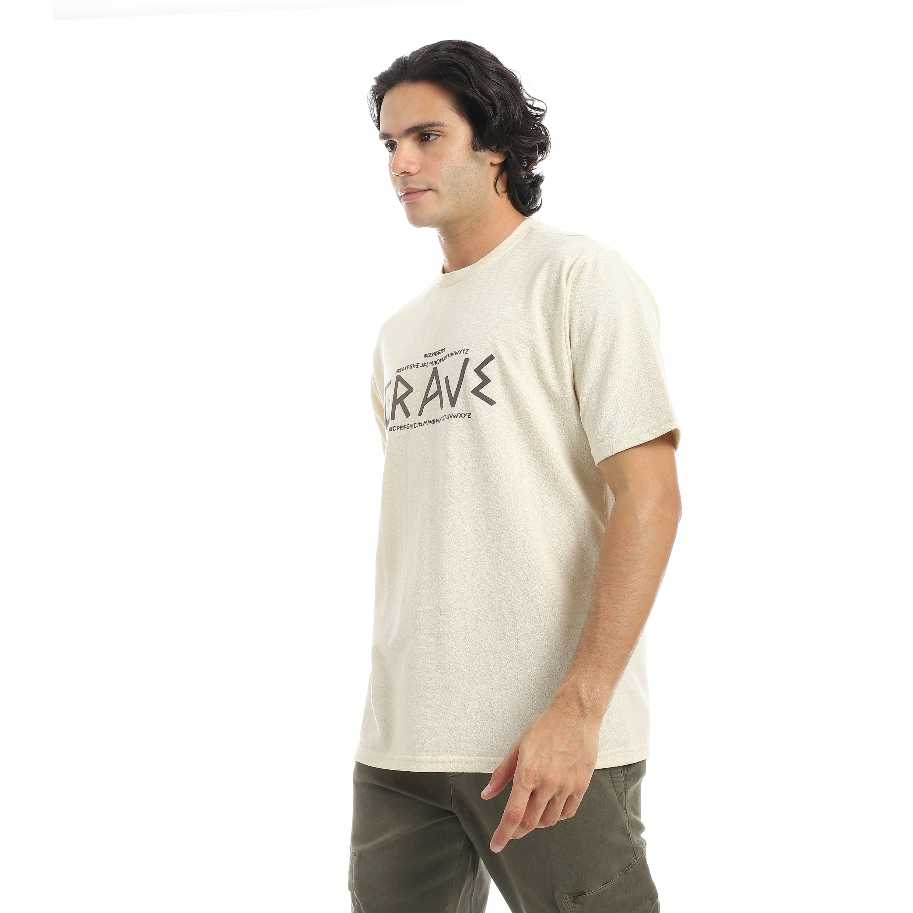 Men's Jacquard T-Shirt with "GRAVE" Print - Off White