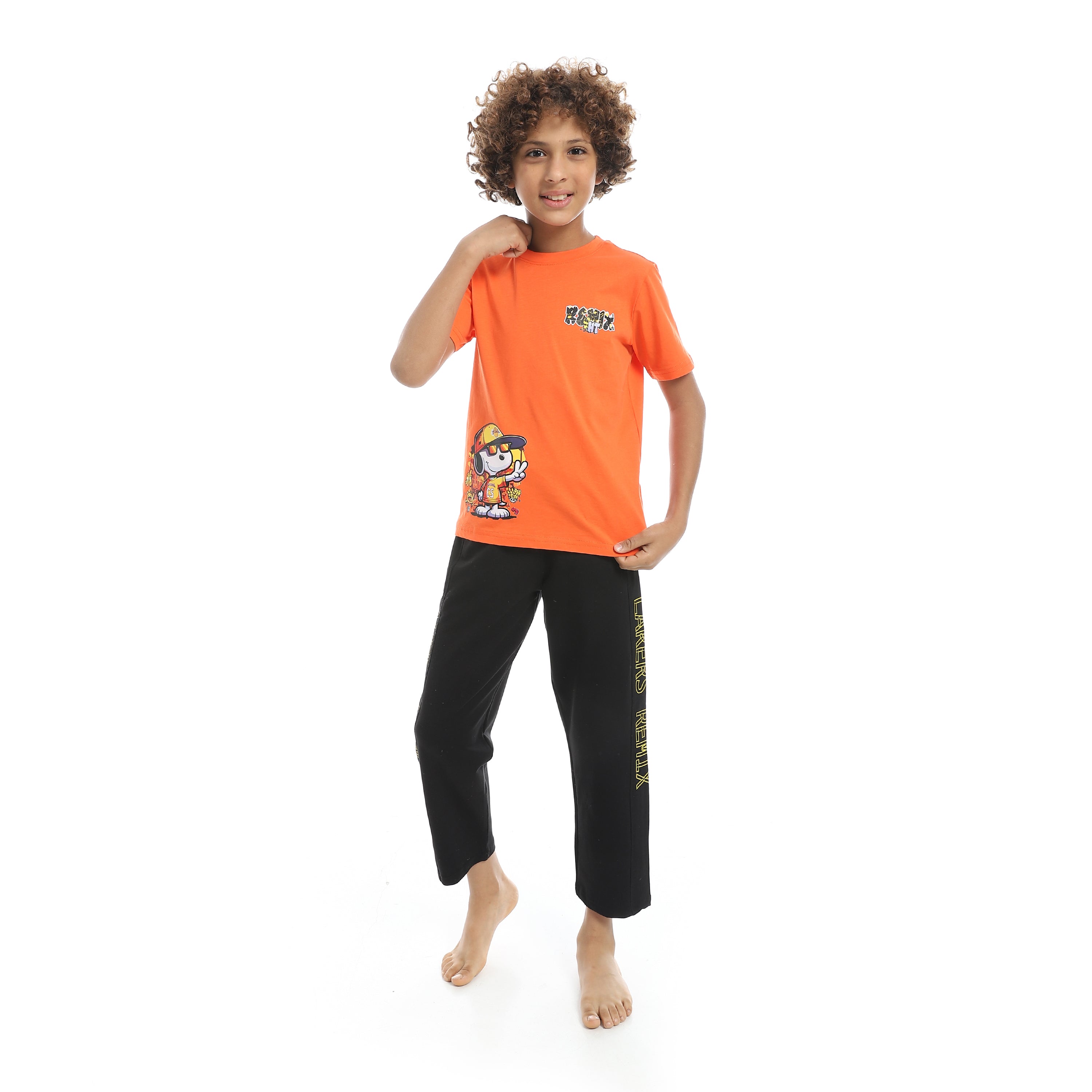 Boys Cool Pajama Set Printed - Orange