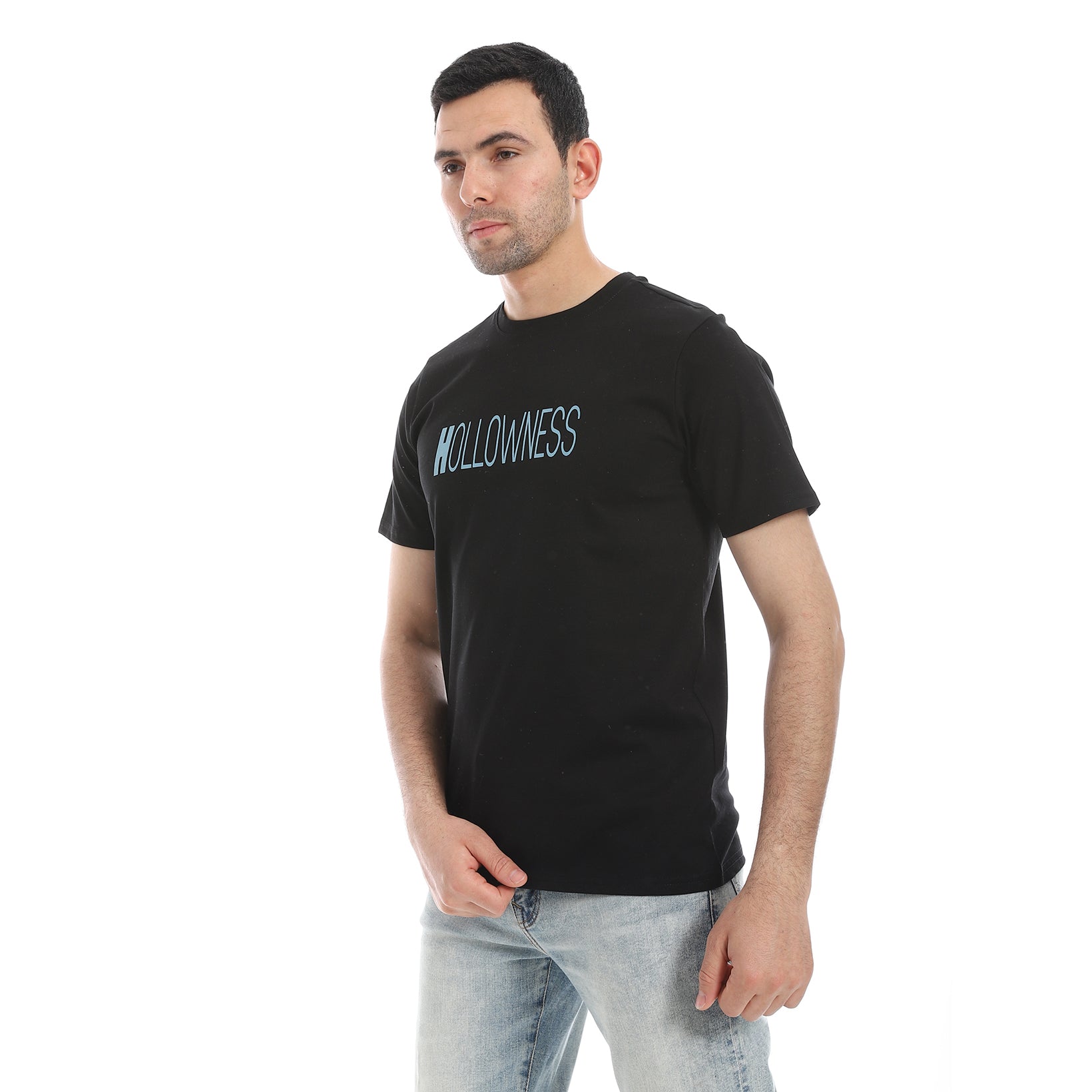 Men's Regular Fit Printed Cotton T-Shirt- Black