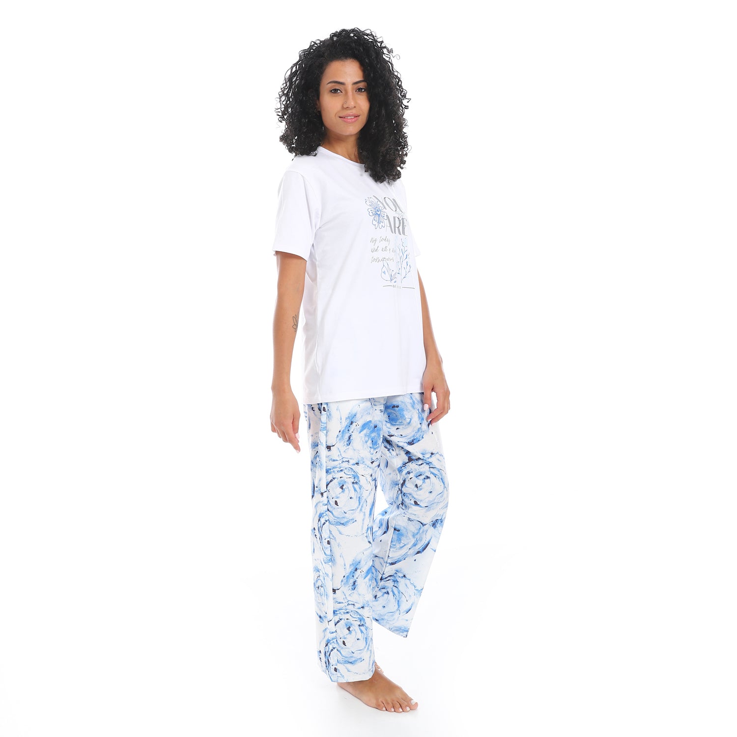 Women's Summer Pajama - Floral Pants - Blue