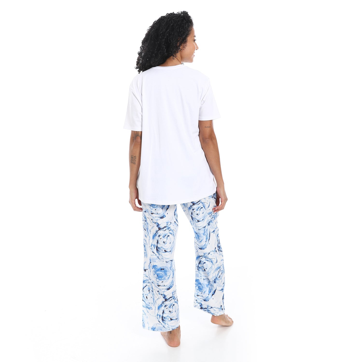 Women's Summer Pajama - Floral Pants - Blue