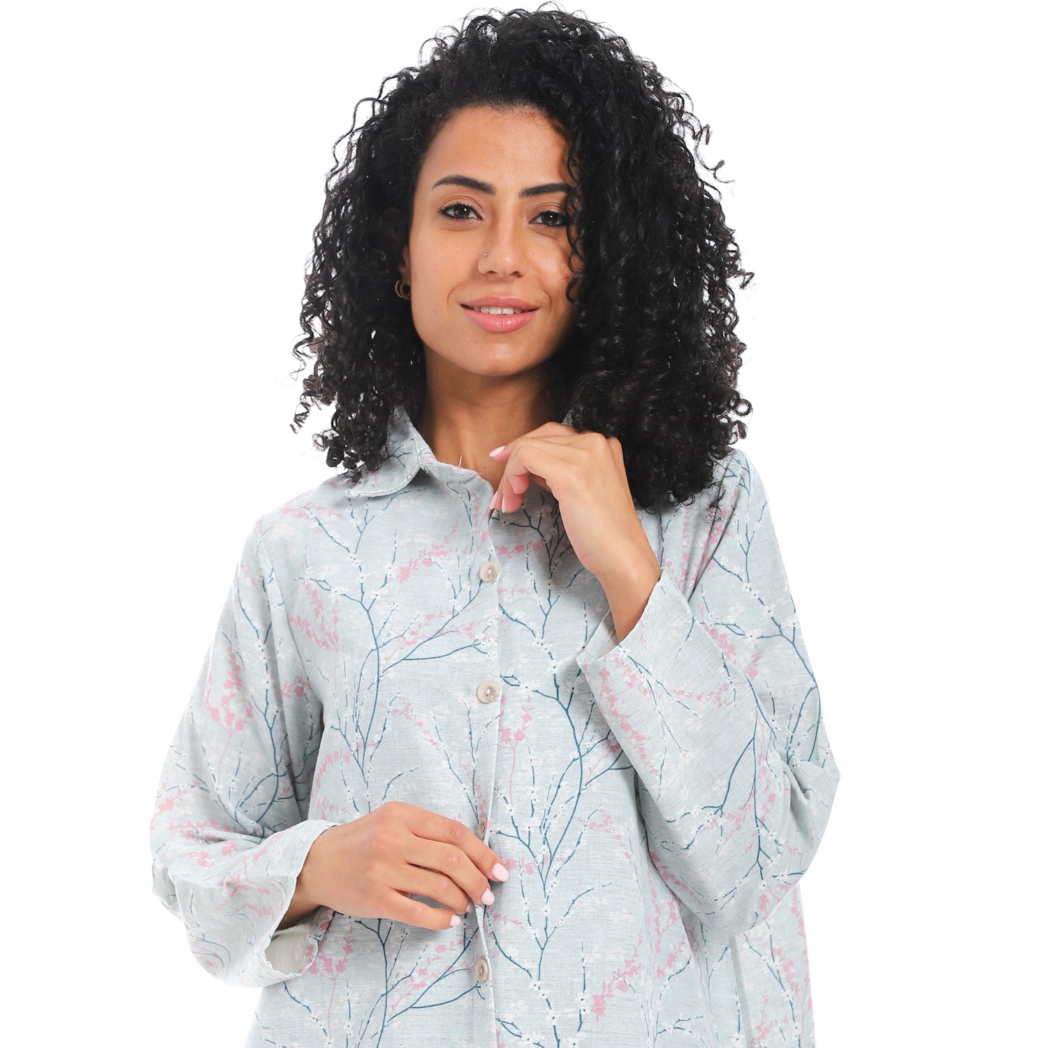 Elegant Striped Maxi Shirt Dress - Lite Blue