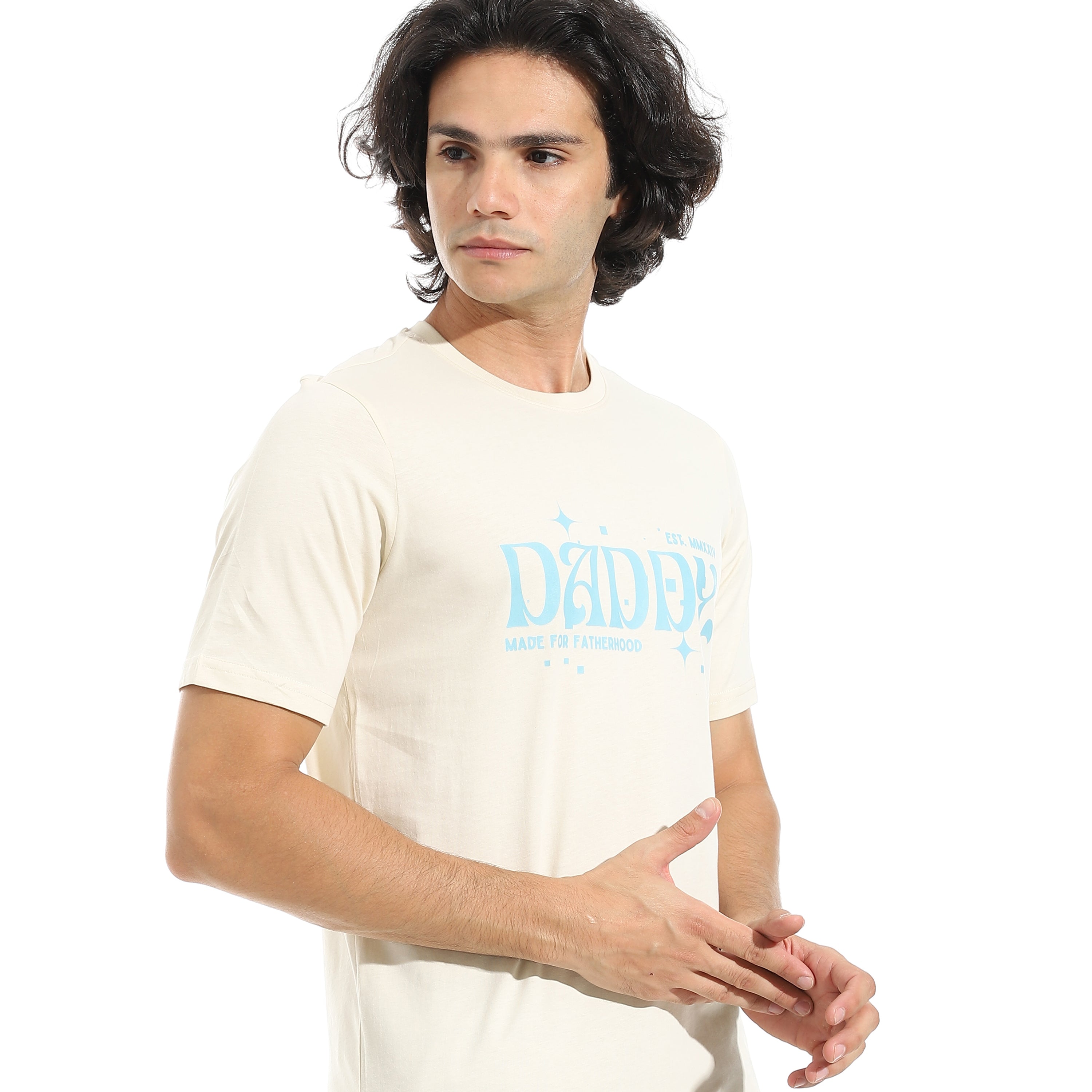 Men's Cotton Pajama Set – Off white Round neck T-Shirt & Checkered Short