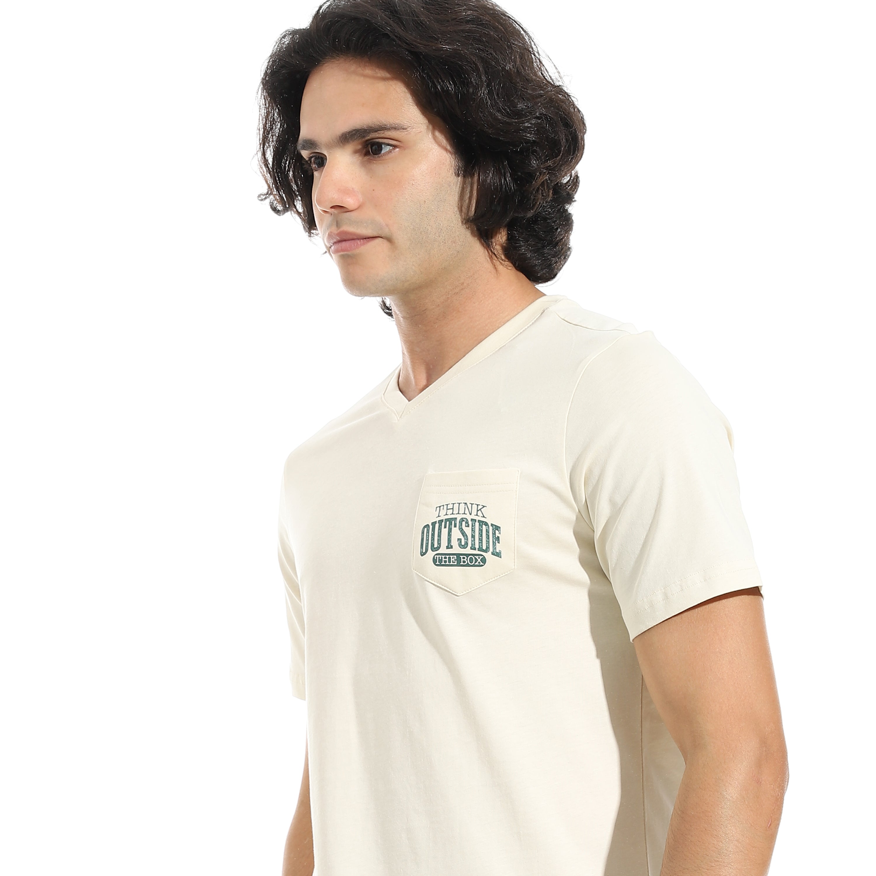 Men's Cotton Pajama Set – Off white V-Neck T-Shirt & Checkered Short