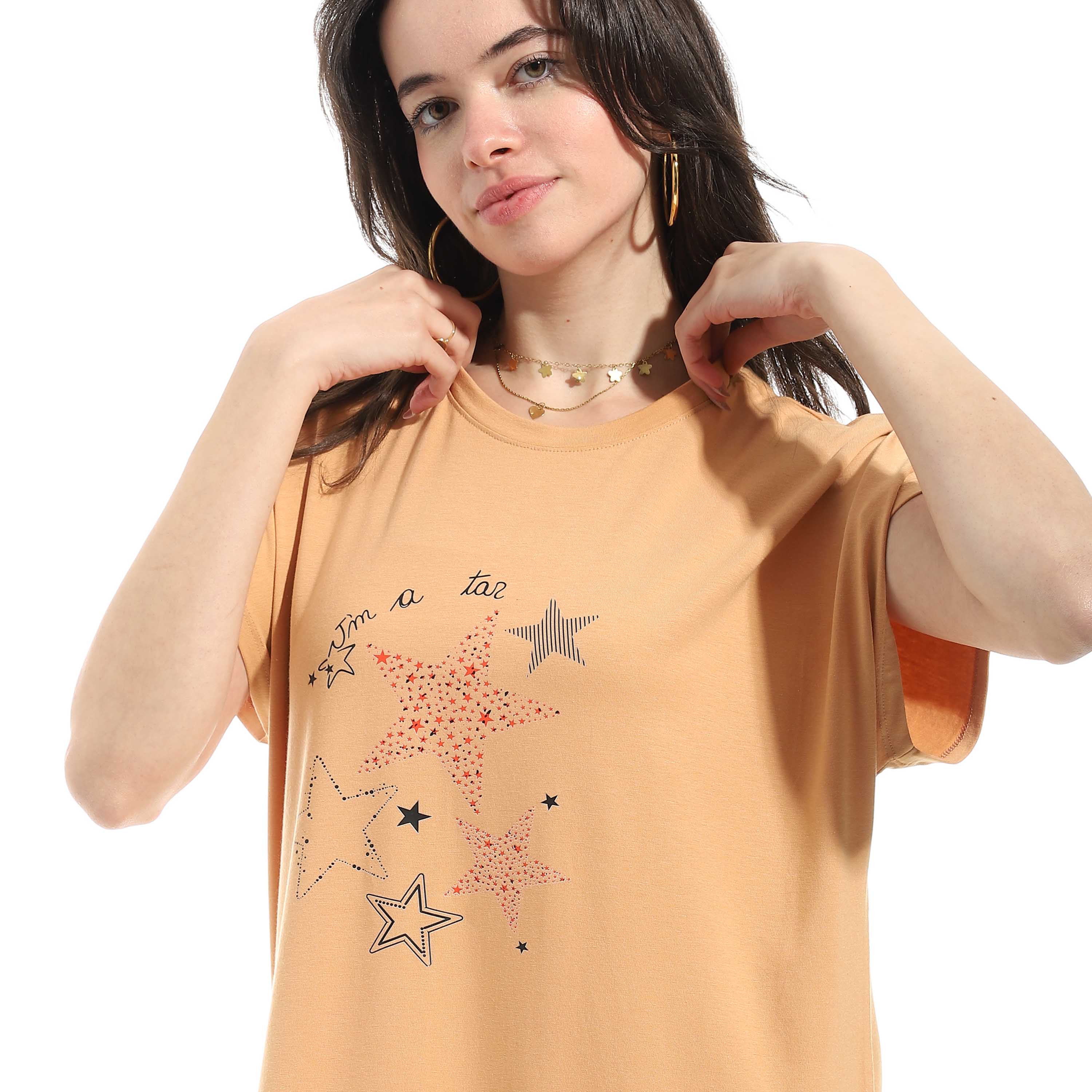 Women's Short Sleeve Cotton Nightgown - Beige