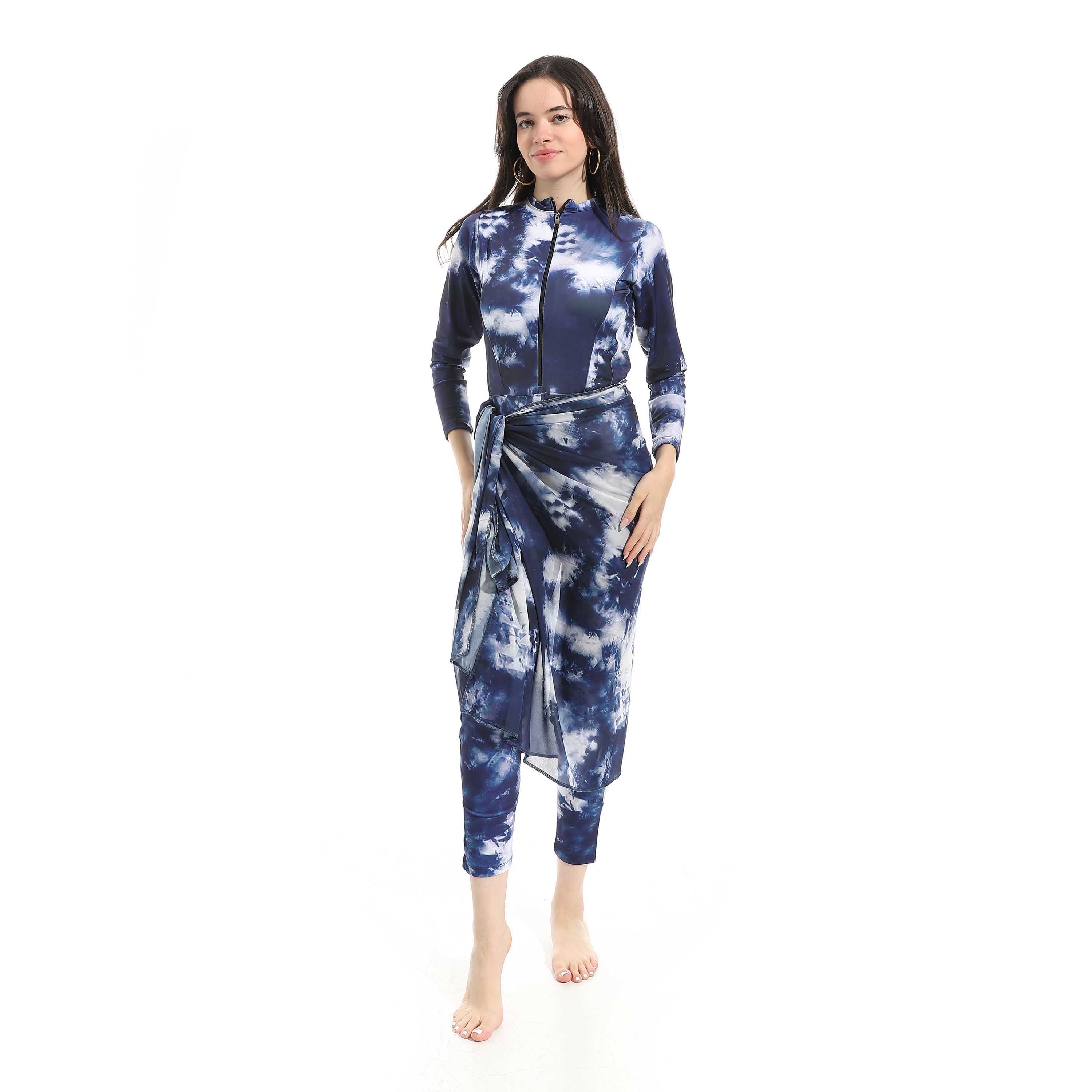 Women's Modest Swimwear Set - Navy Marble