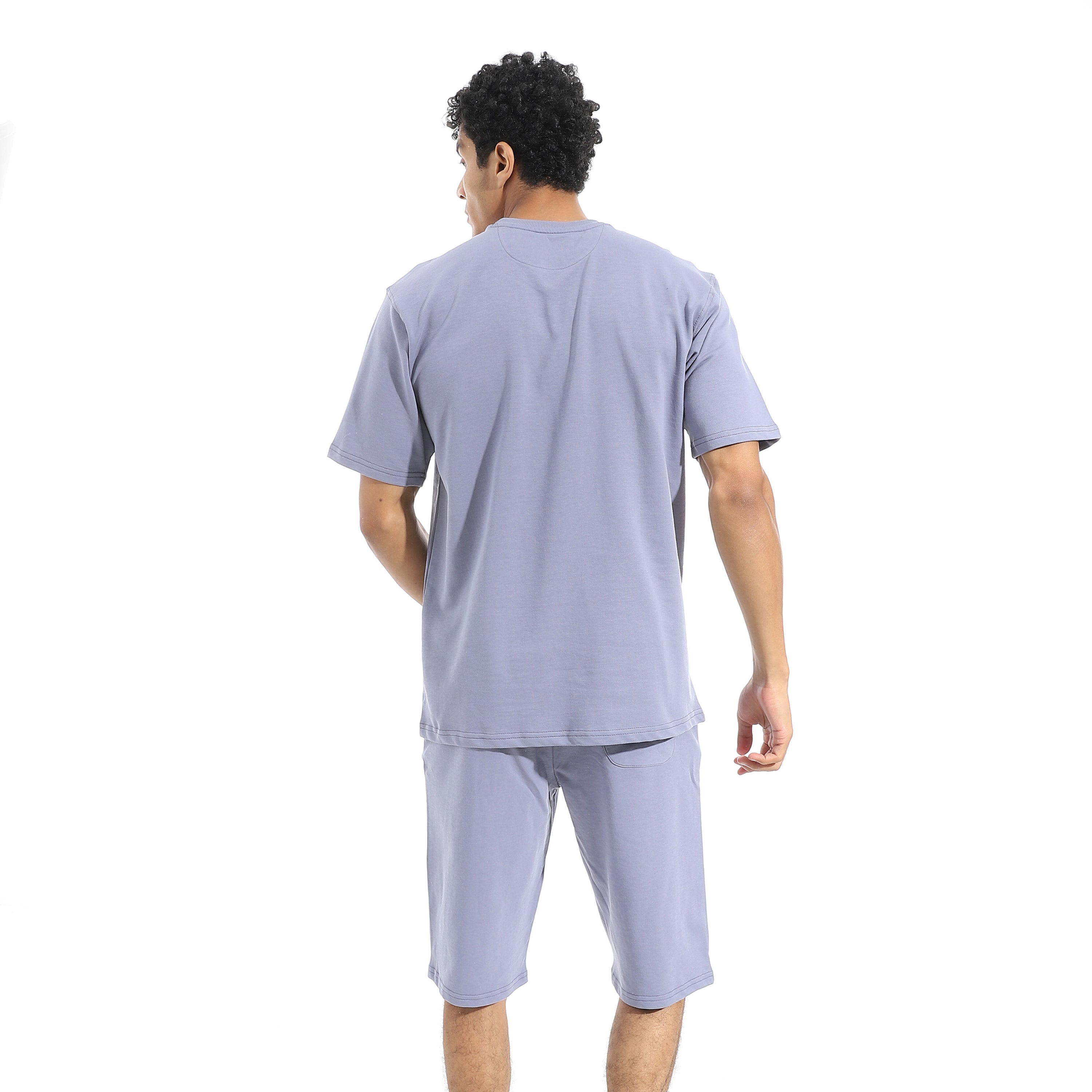 Men's Relaxed Fit Lavender Lounge Short Set with Bold Side Print