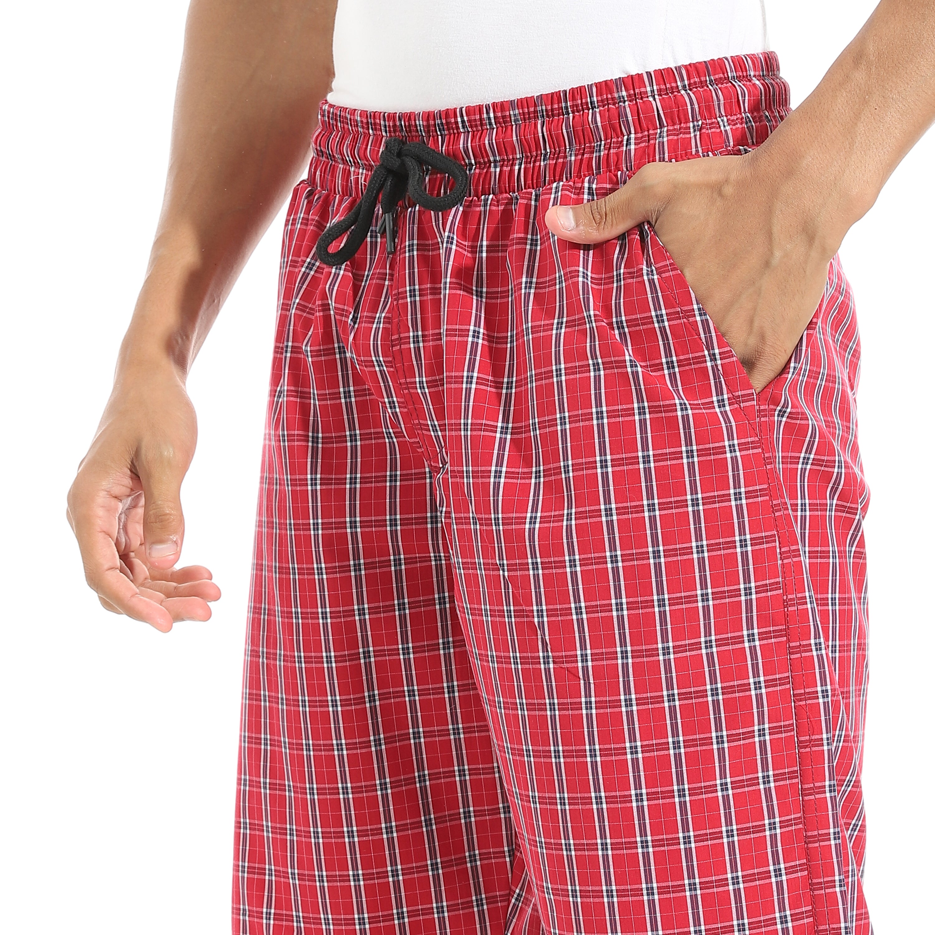 Men's Red Gingham Check Lounge Shorts with Drawstring Waist