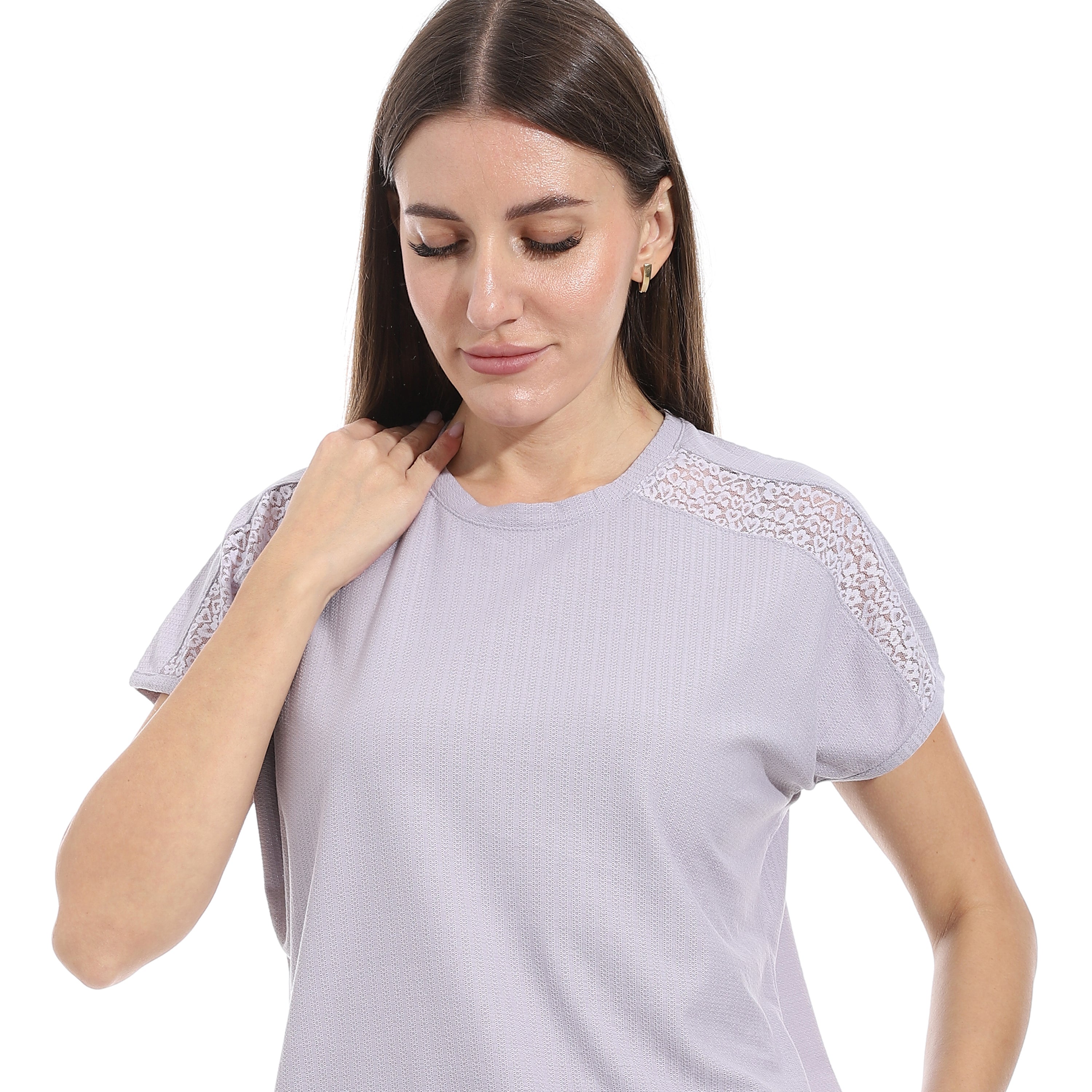 Elegant Summer Jacquard Pajama Set with Lace Detailing - Lavender