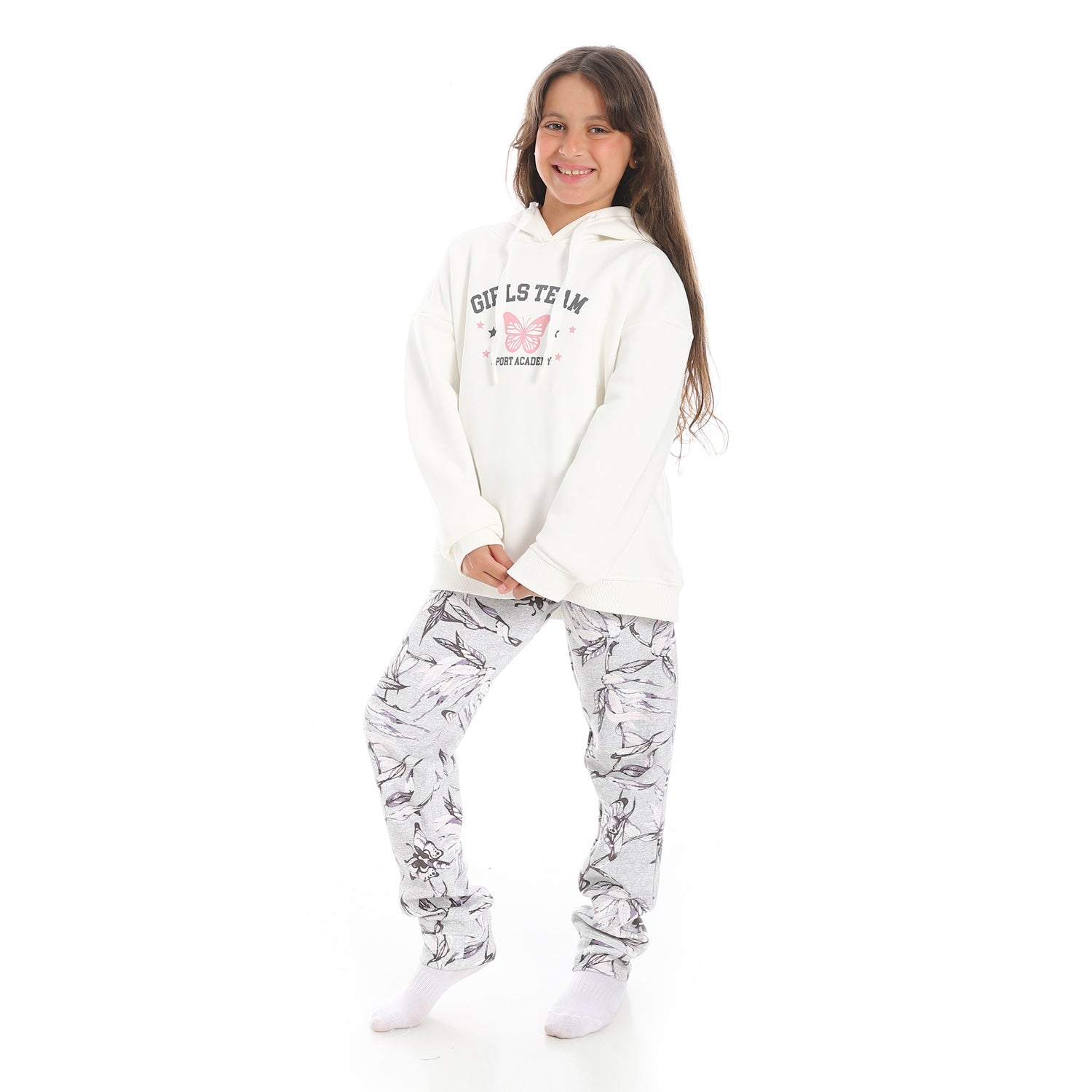 Girls' Winter Pajama Set with Hoodie – Off-White Cozy Loungewear