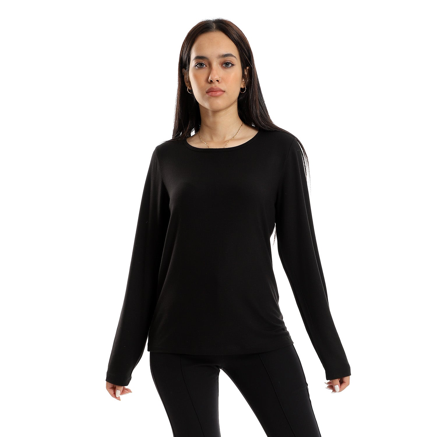 Women Basic Shirt, Round Neck, Long Sleeve