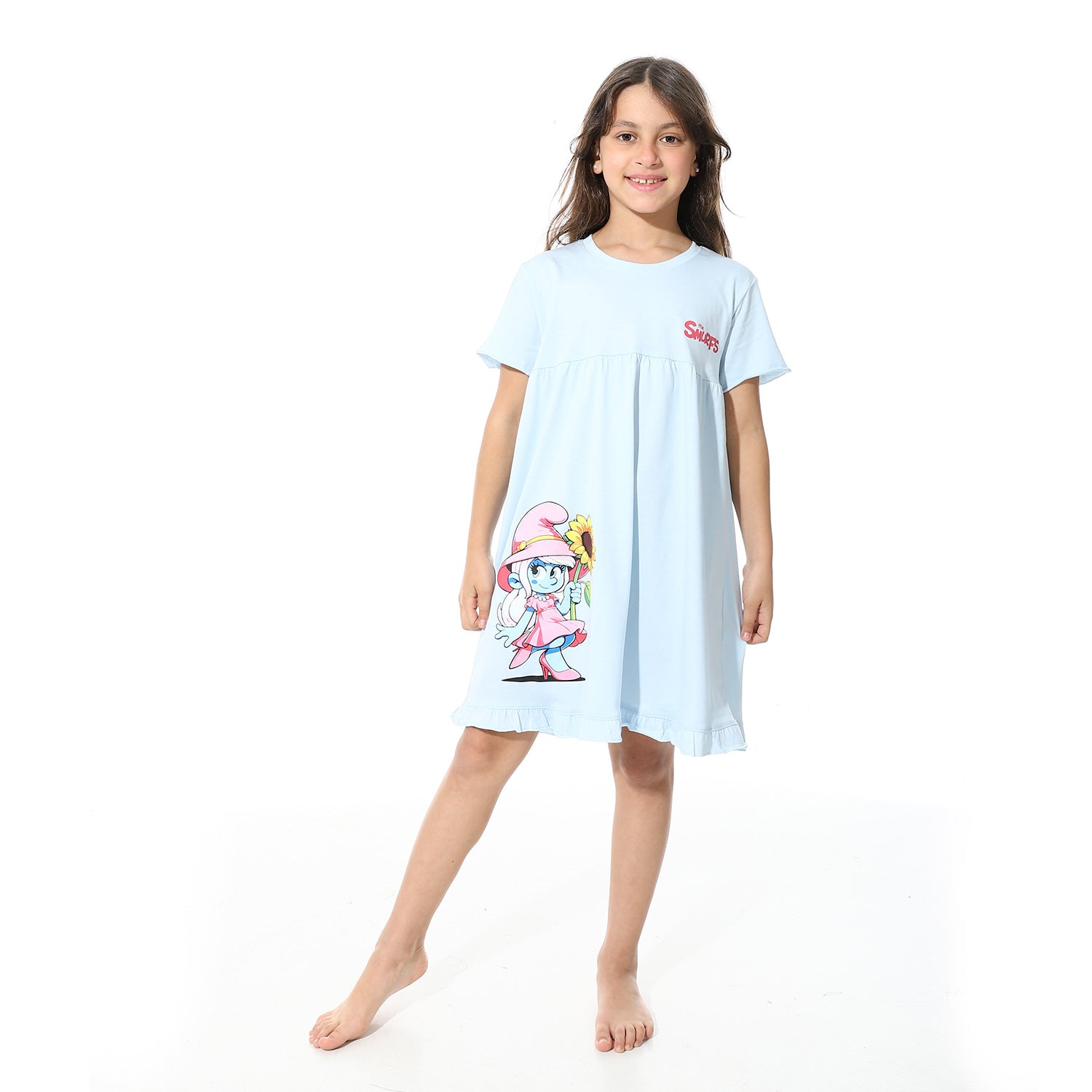Girls Printed Short Sleeves Nightgown - Blue