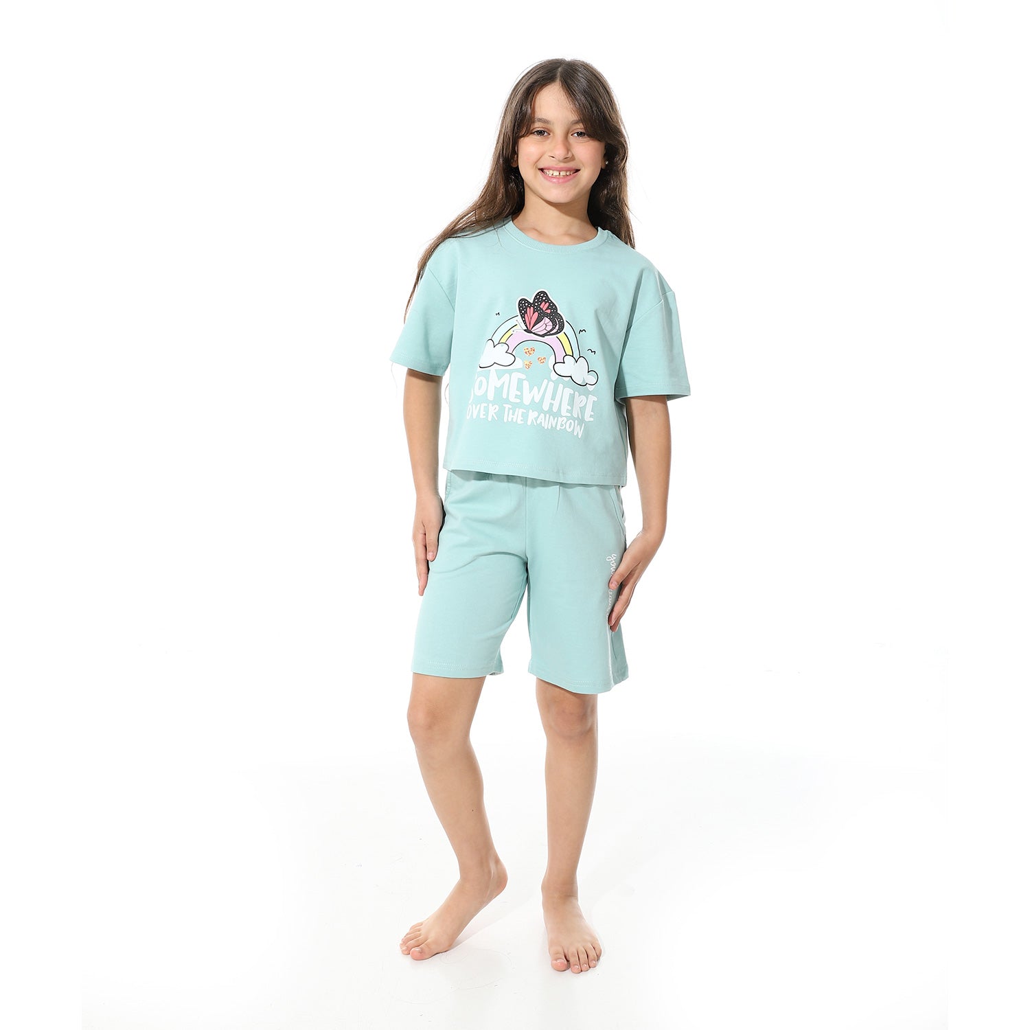 Girls’ Blue "Somewhere Over The Rainbow" Printed Short Set