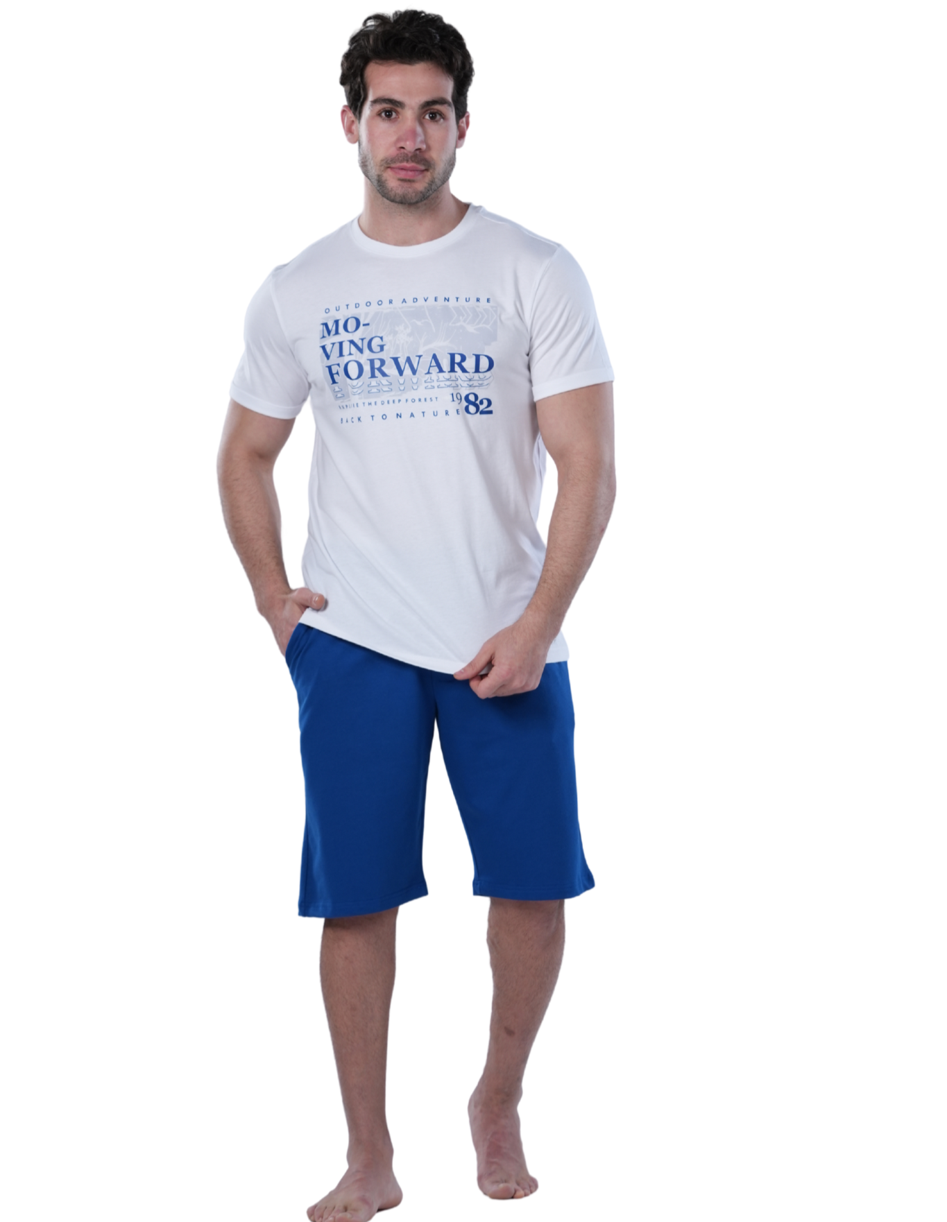 Men's Blue Short Pajama Set with Print