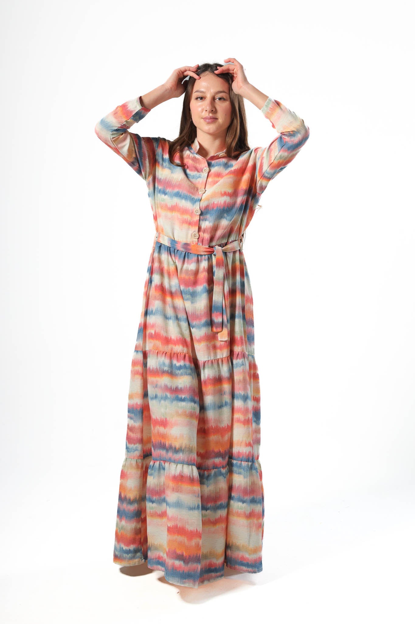 Elegant Women's Linen Dress with Buttons - Orange