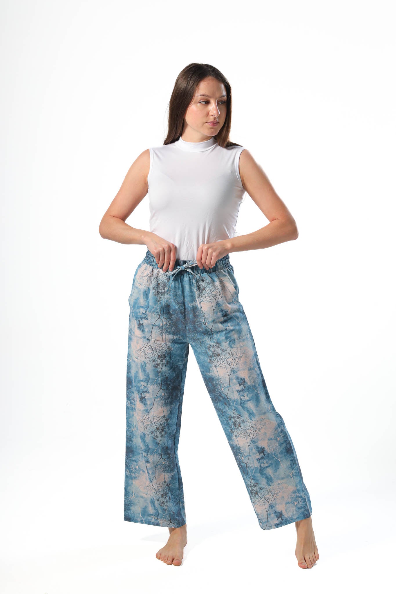 Wide Leg pants, full elastic waist - Navy
