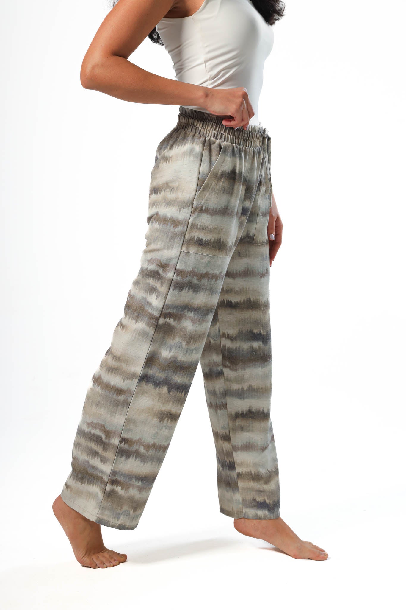 Wide Leg pants, full elastic waist - Olive