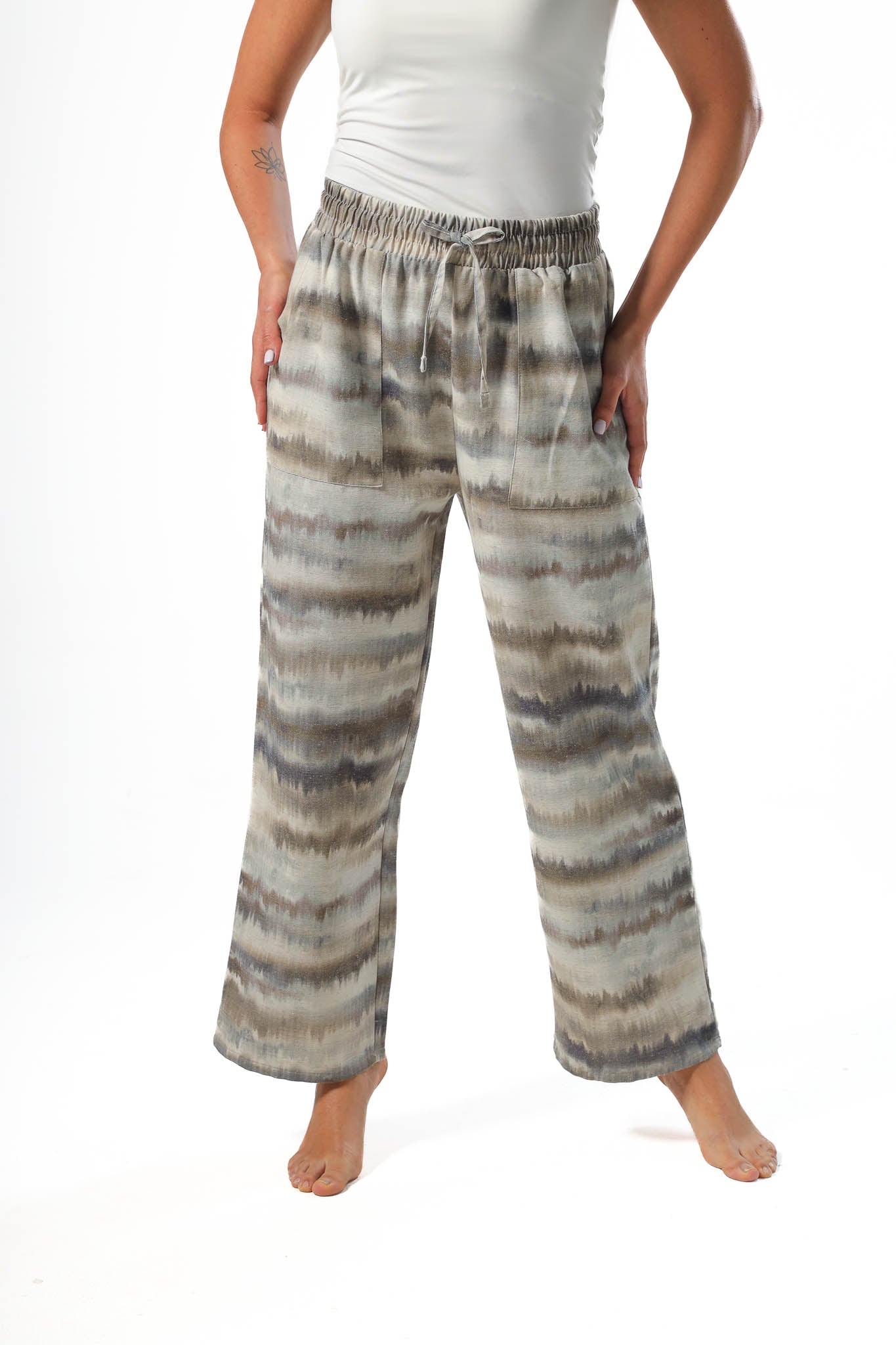 Wide Leg pants, full elastic waist - Olive