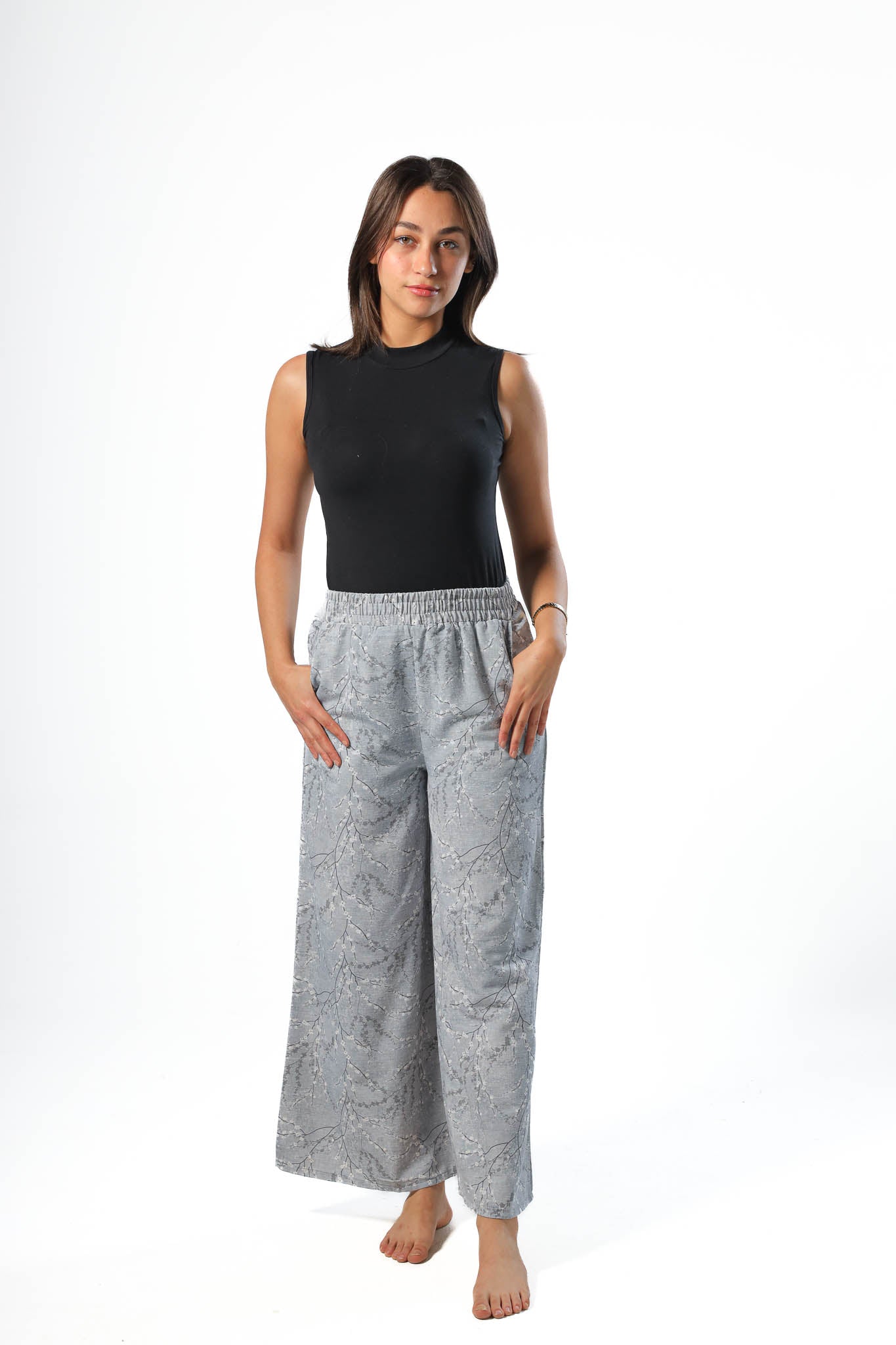 Wide Leg pants, full elastic waist - Grey