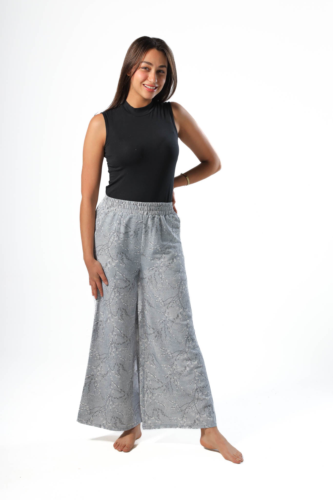 Wide Leg pants, full elastic waist - Grey