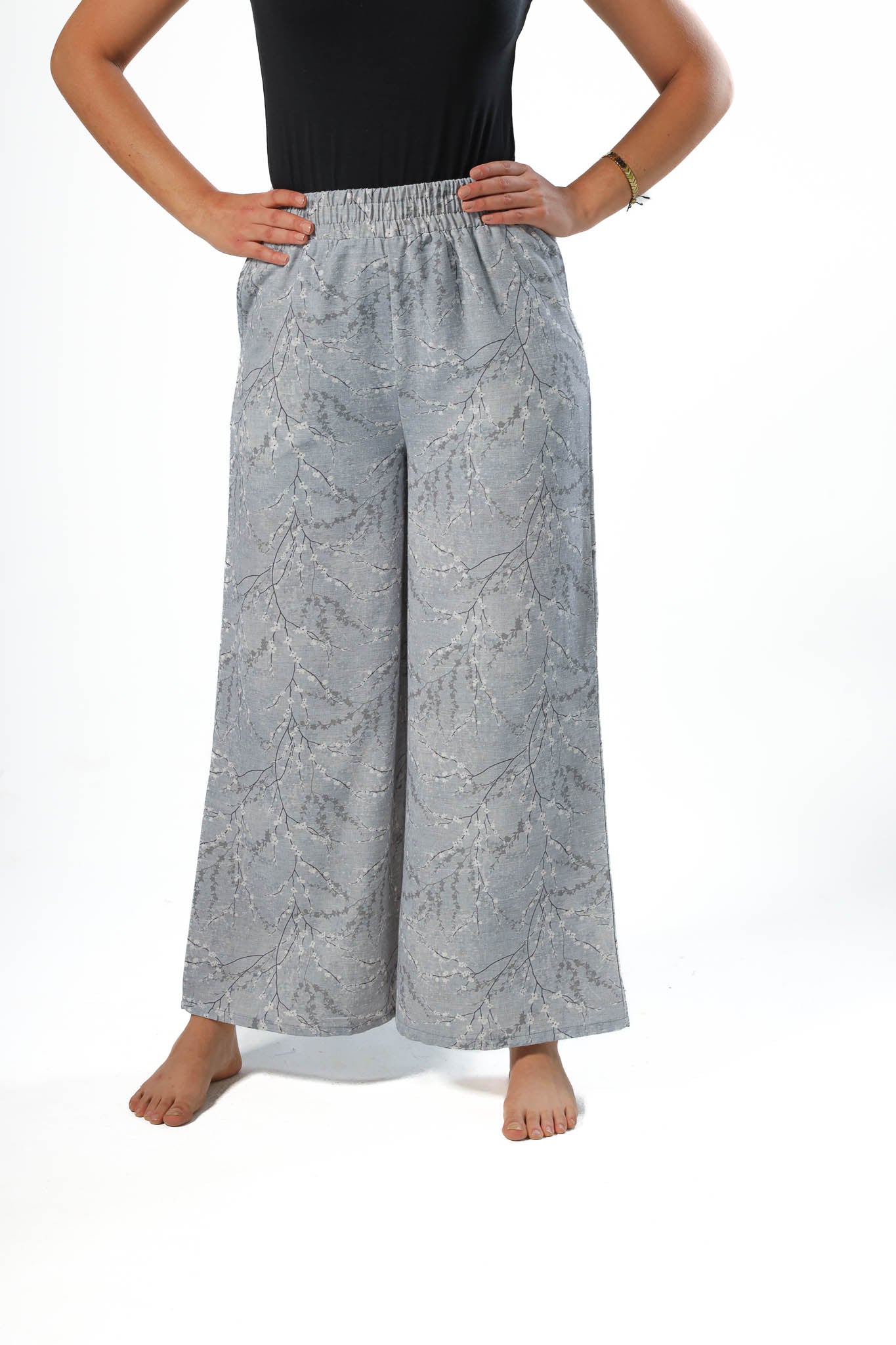 Wide Leg pants, full elastic waist - Grey