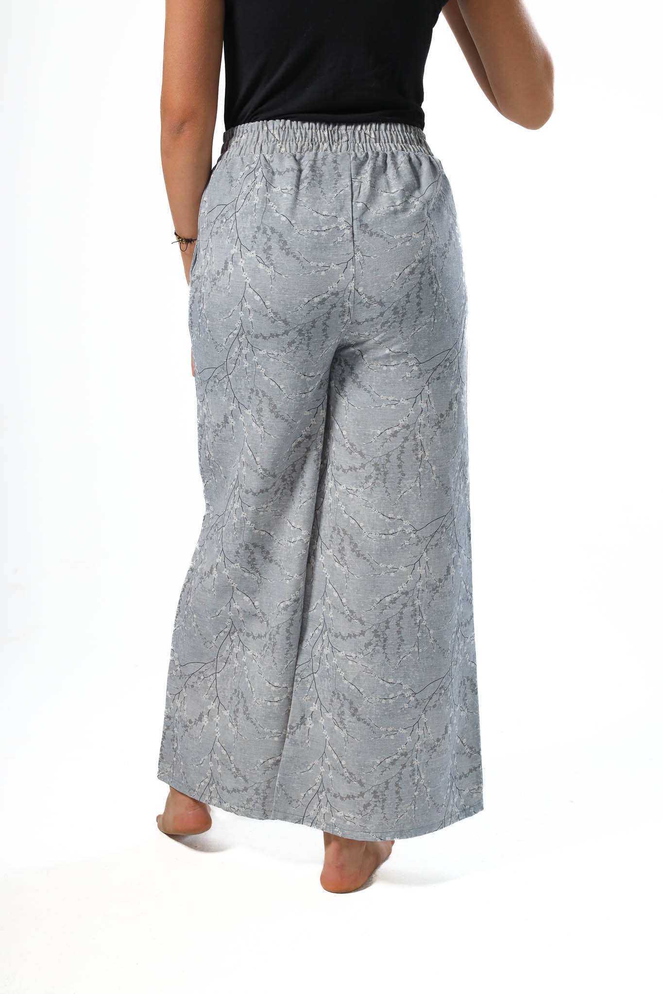 Wide Leg pants, full elastic waist - Grey
