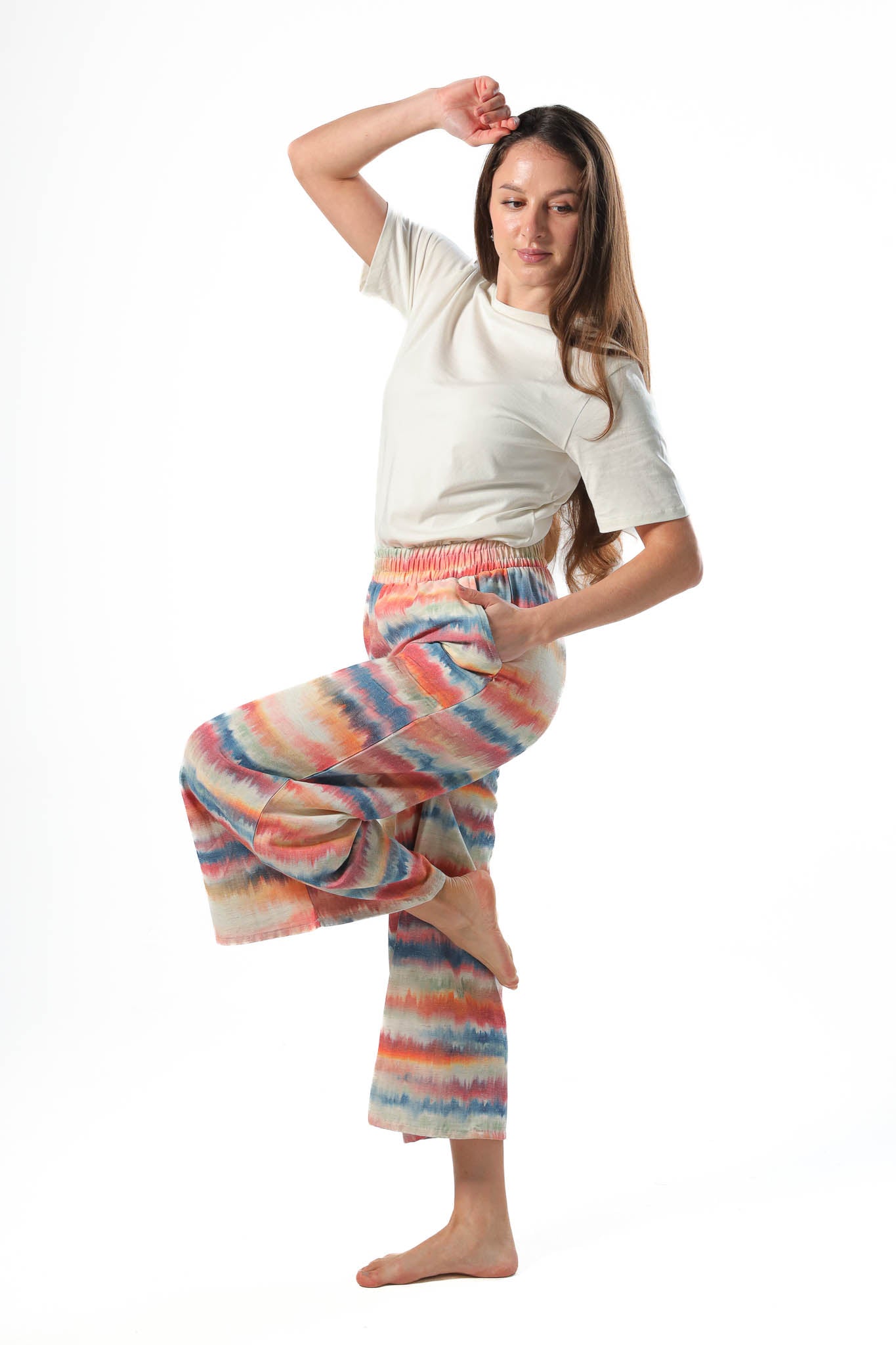 Wide leg pants, half elastic waist - Orange