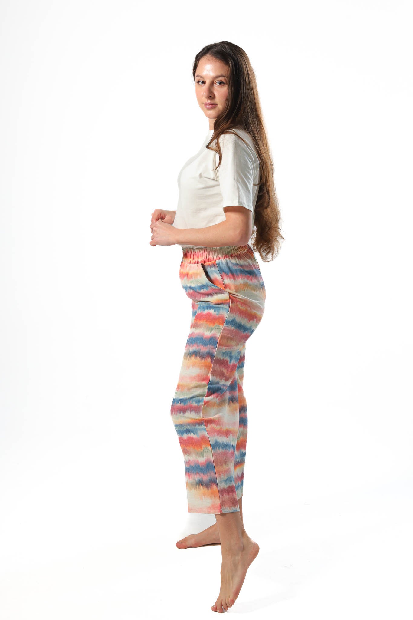 Wide leg pants, half elastic waist - Orange