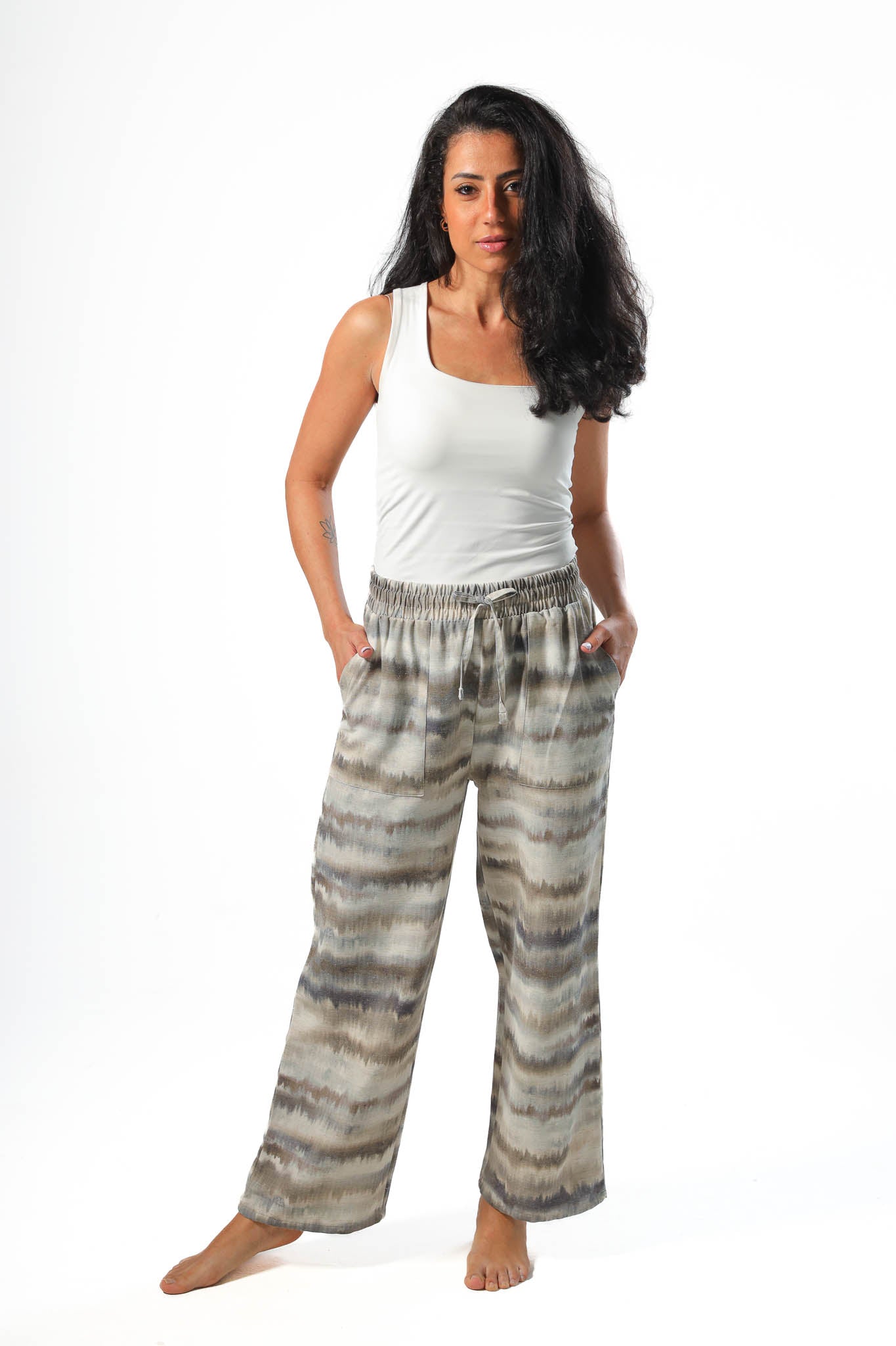 Wide Leg pants, full elastic waist - Olive