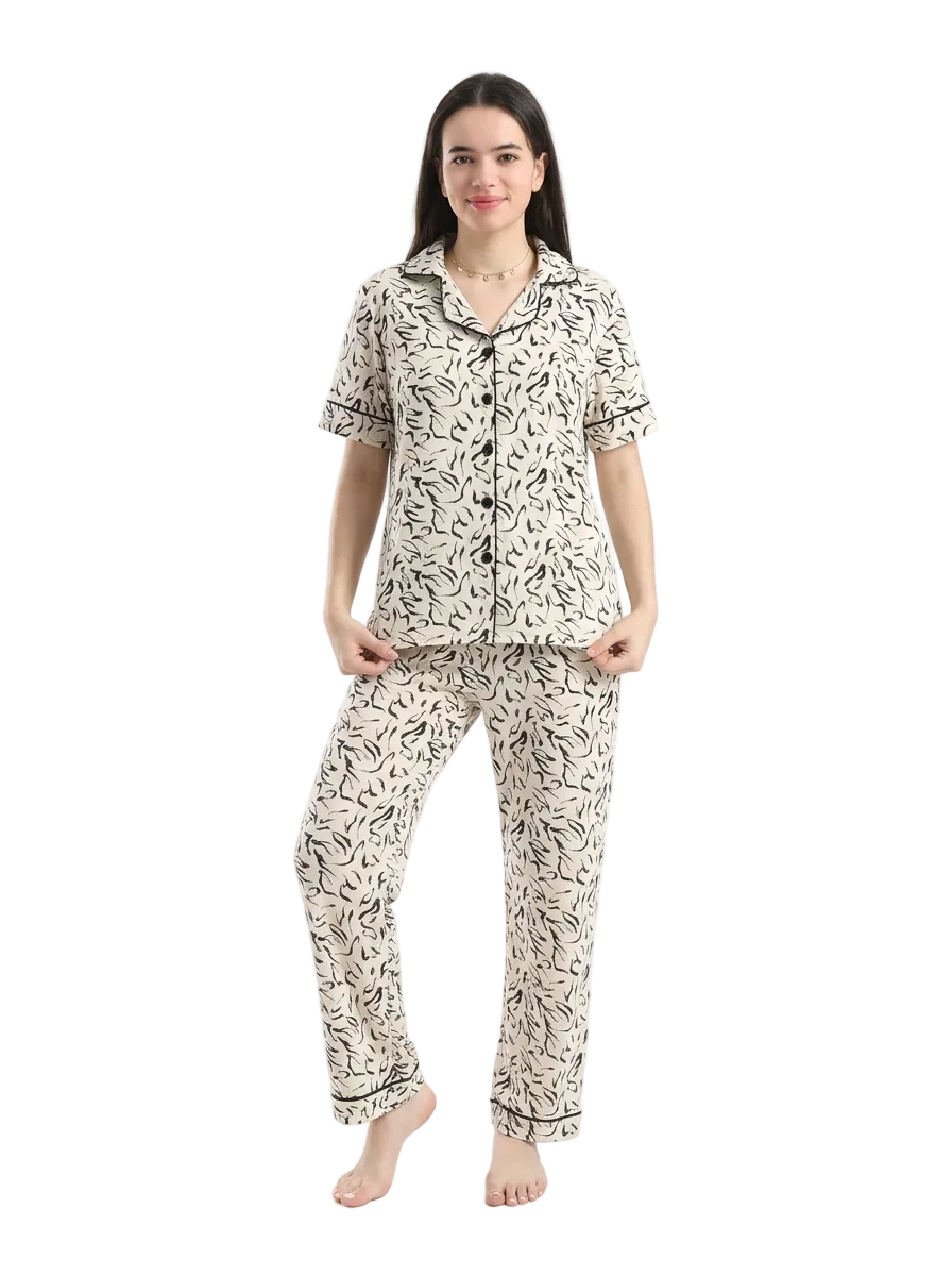 Women Elegant Button-Down Pajama Set