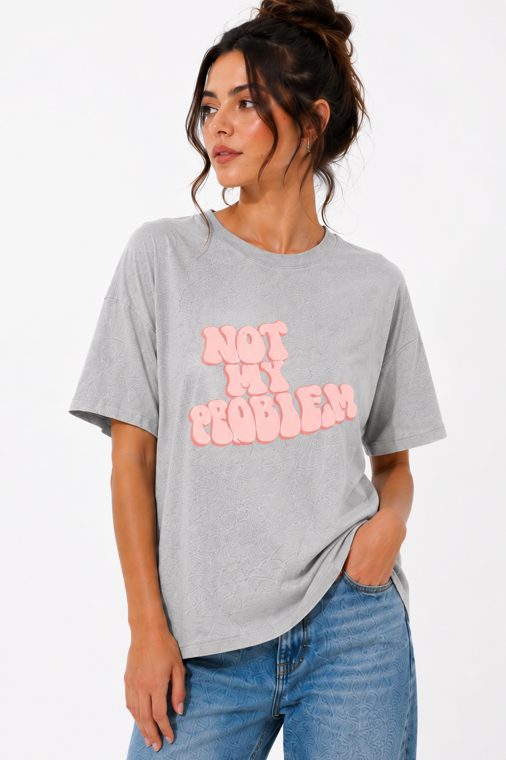 Women's Oversized Short Sleeve Chest Print T-Shirt