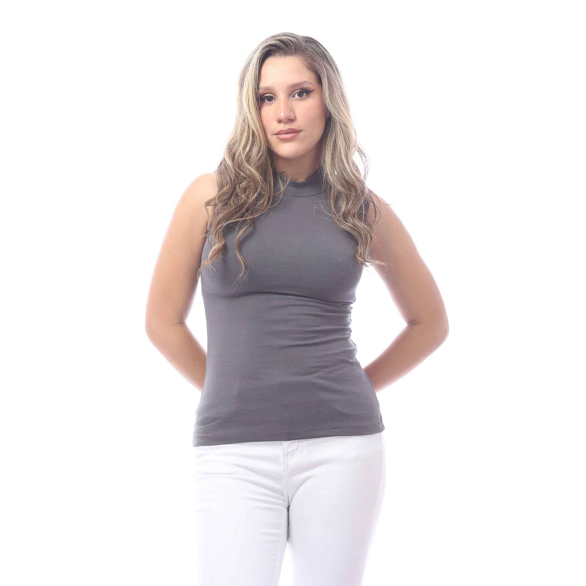 Women Basic Shirt, High Neck, Sleeveless