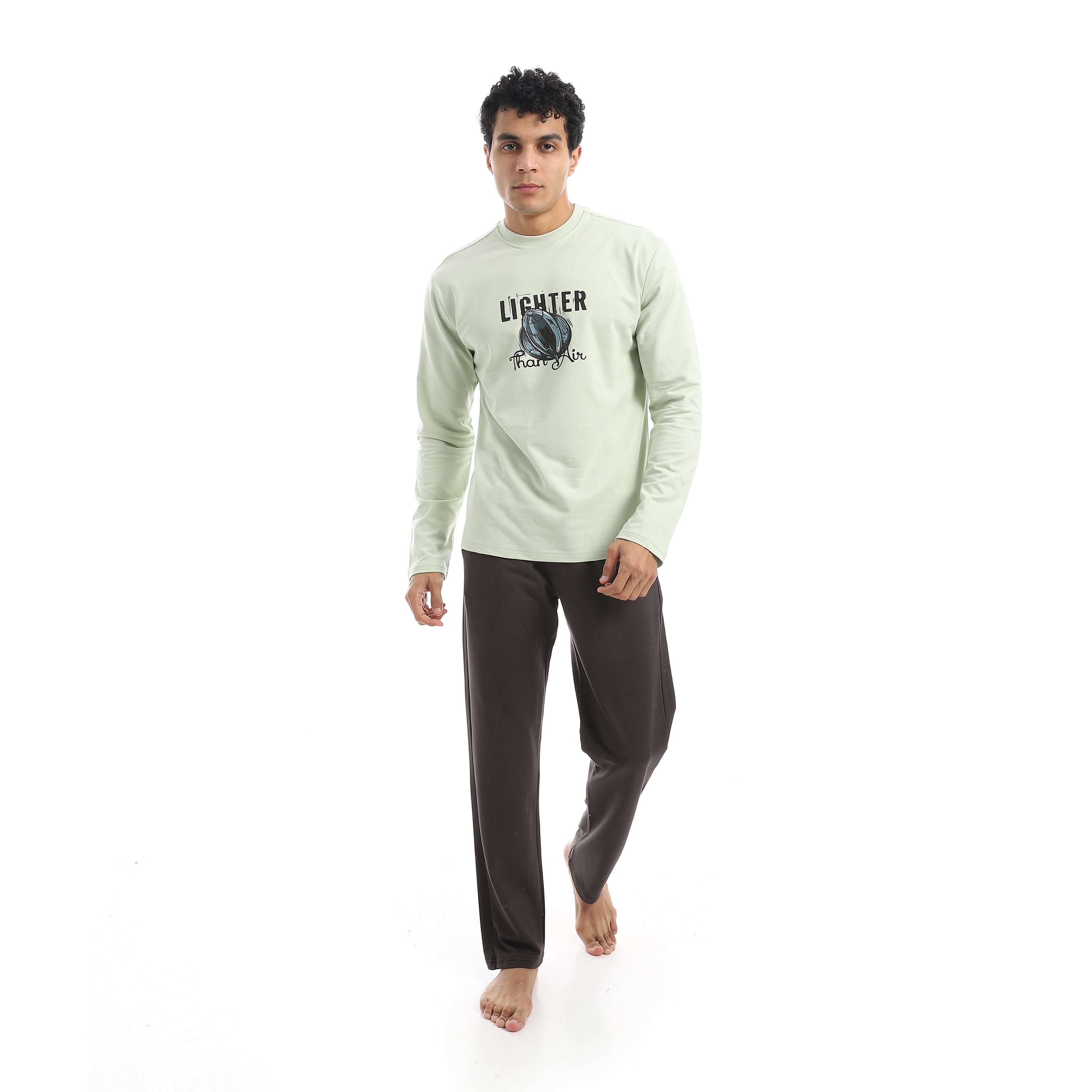 Men’s Printed Pajama Set – Long Sleeve Top & Solid Pants
