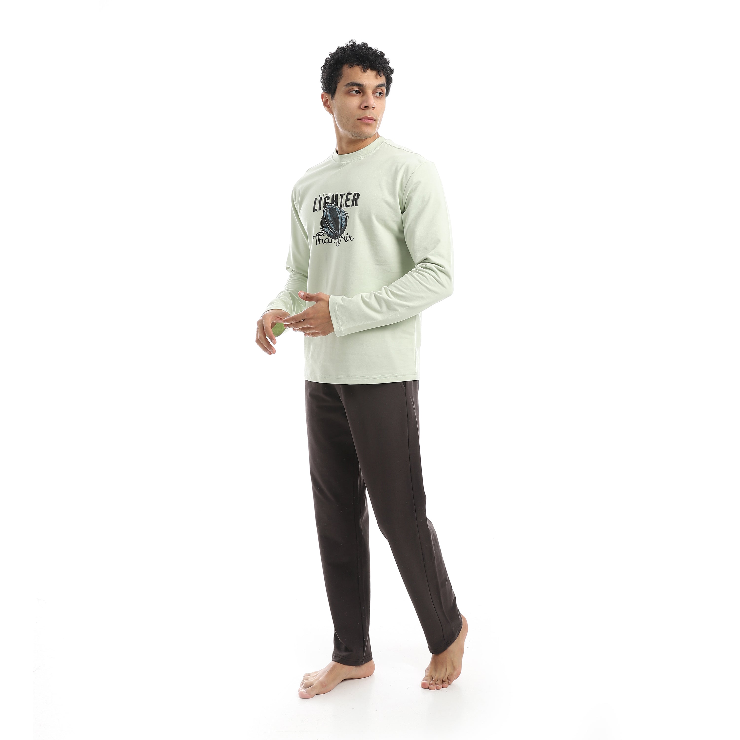 Men’s Printed Pajama Set – Long Sleeve Top & Solid Pants